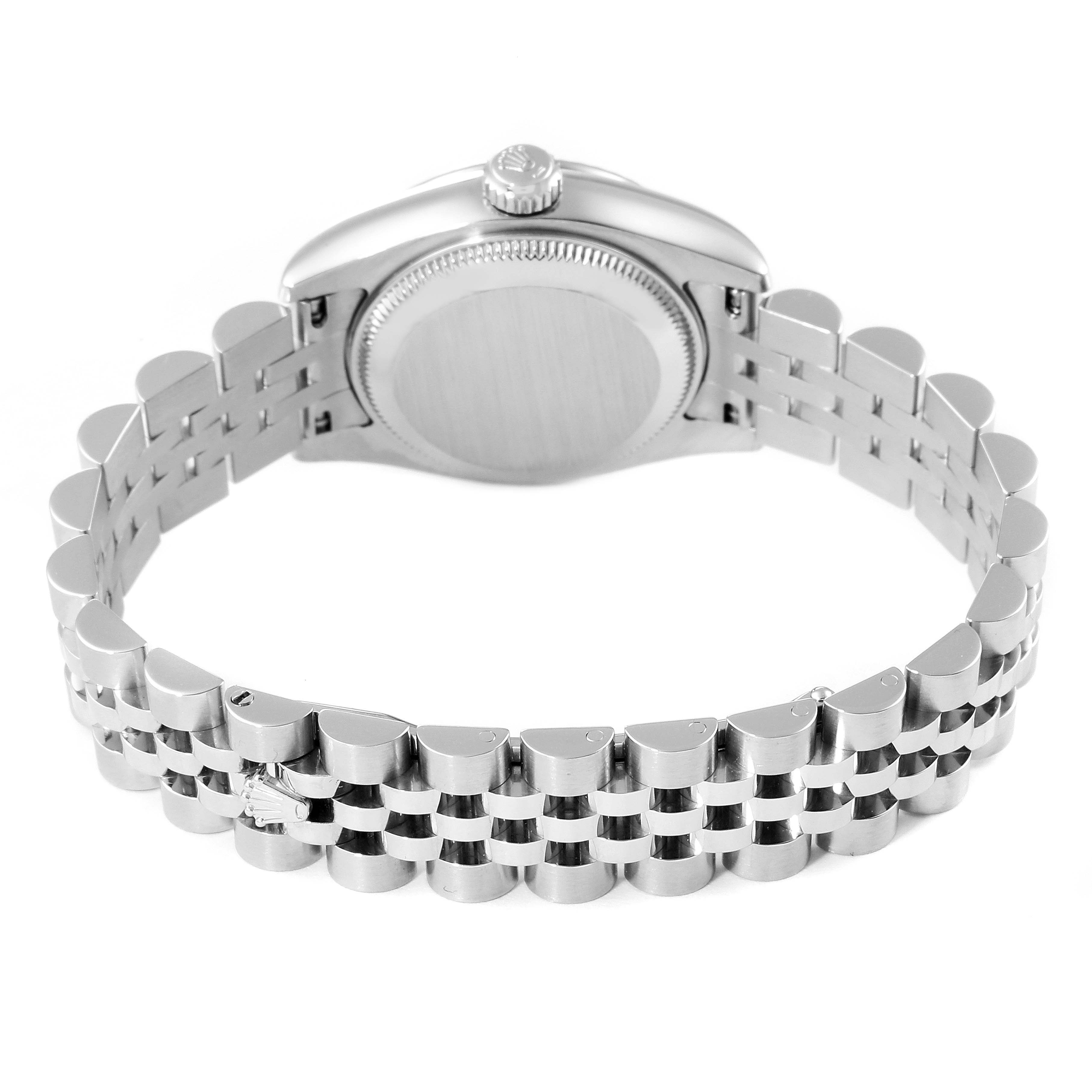 This image shows the back and bracelet of a Rolex Datejust 179174 Women's Stainless Steel Pink Dial 179174 Women's Stainless Steel Pink Dial watch, featuring a stainless steel Jubilee bracelet.