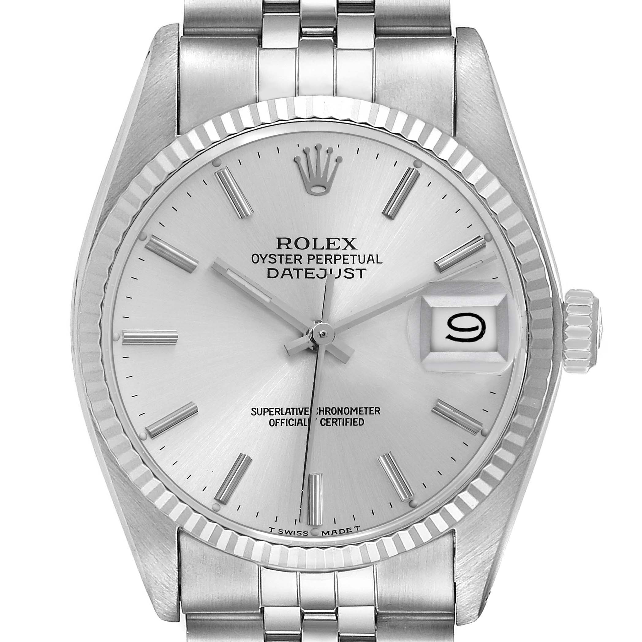 The Rolex Vintage Collection model 16014 men
s watch is shown from a front angle, highlighting its face, bezel, crown, and part of the bracelet.
