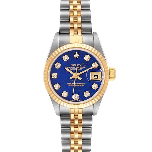 Photo of Rolex Datejust Steel Yellow Gold Lapis Diamond Dial Watch 69173 Box Papers