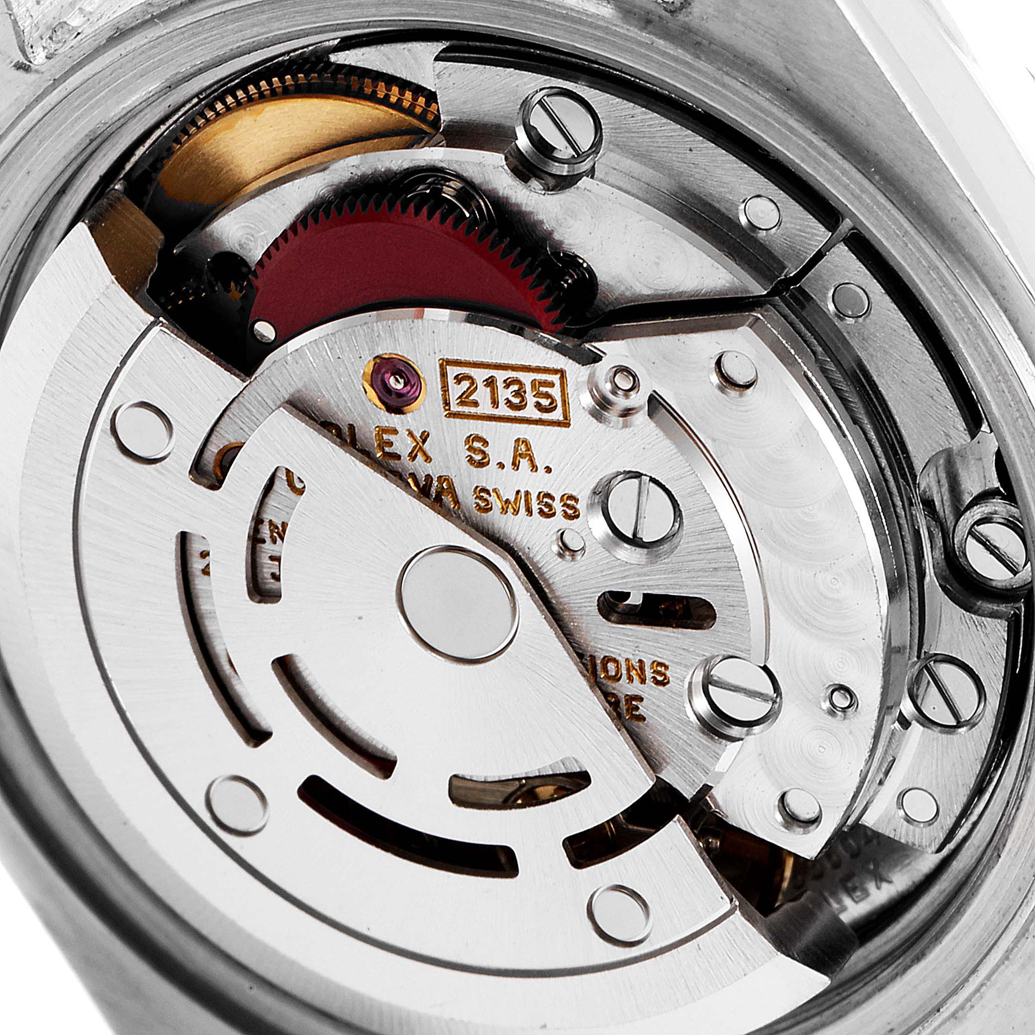 This image shows the internal movement mechanism of a Rolex Datejust 69173 Women's Steel and Gold (two tone) Blue Dial 69173 Women's Steel and Gold (two tone) Blue Dial watch, viewed from the back with intricate gears and components visible.