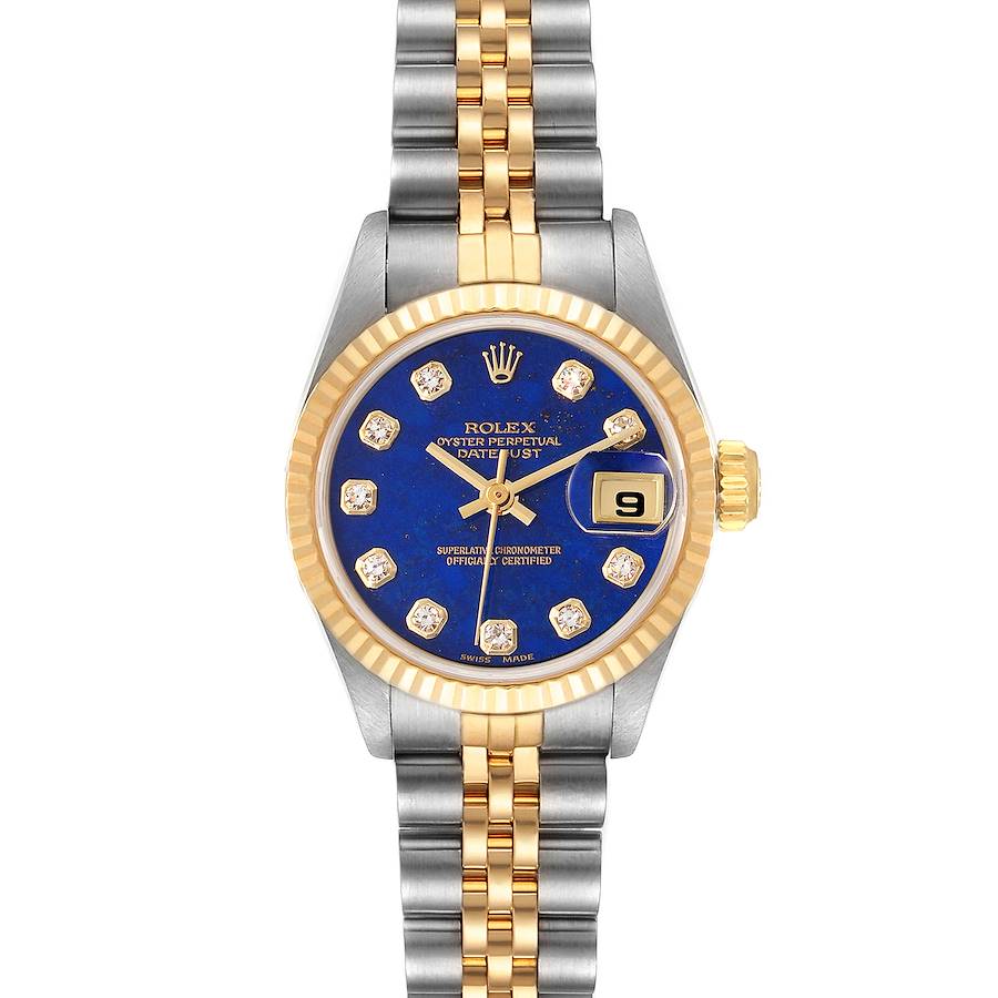 Rolex Datejust Steel Yellow Gold Lapis Diamond Dial Watch 69173 Box Papers SwissWatchExpo