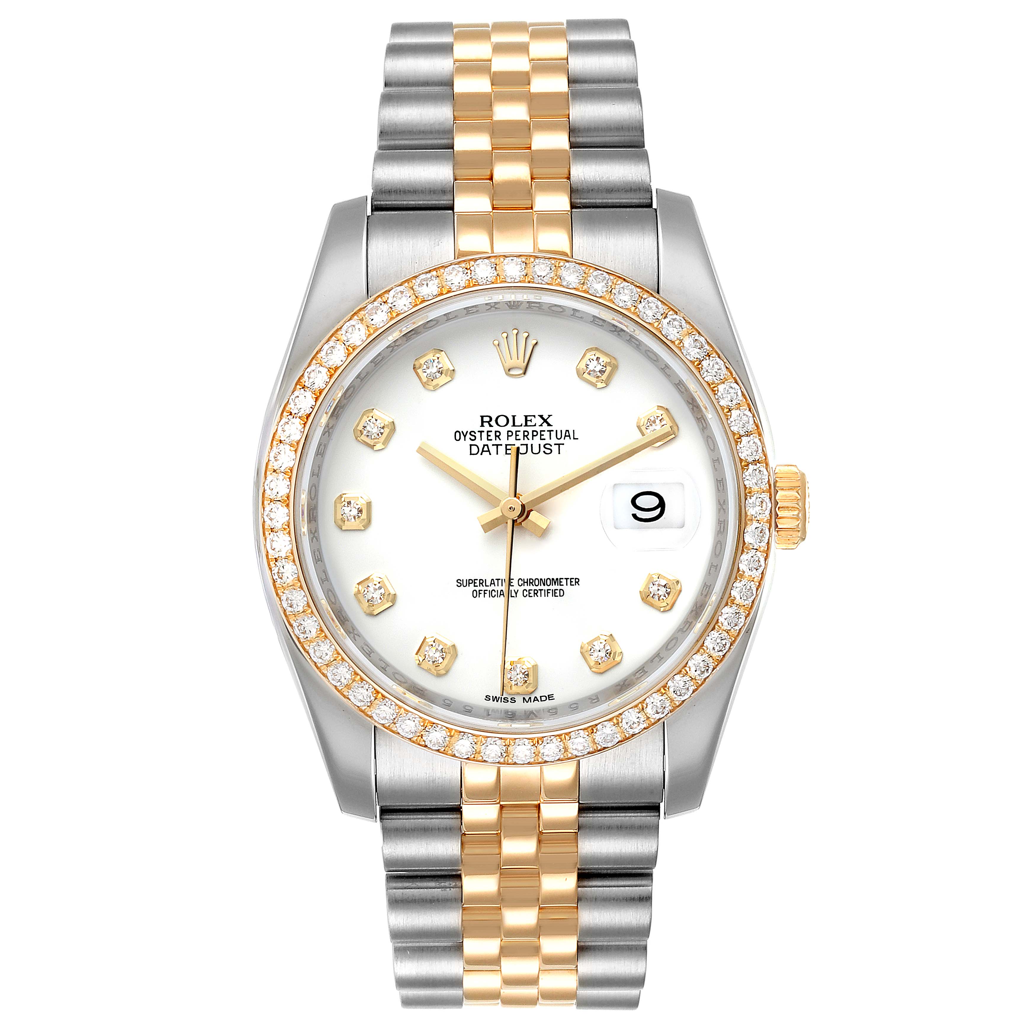 Rolex Datejust Steel Yellow Gold White Diamond Dial Mens Watch 116243 ...