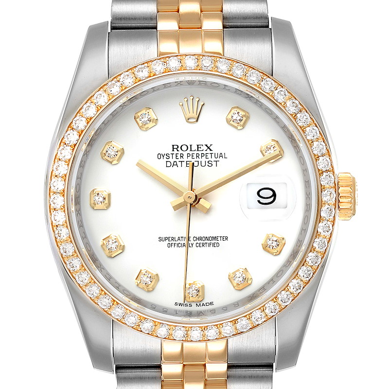Rolex Datejust Steel Yellow Gold White Diamond Dial Mens Watch 116243 SwissWatchExpo