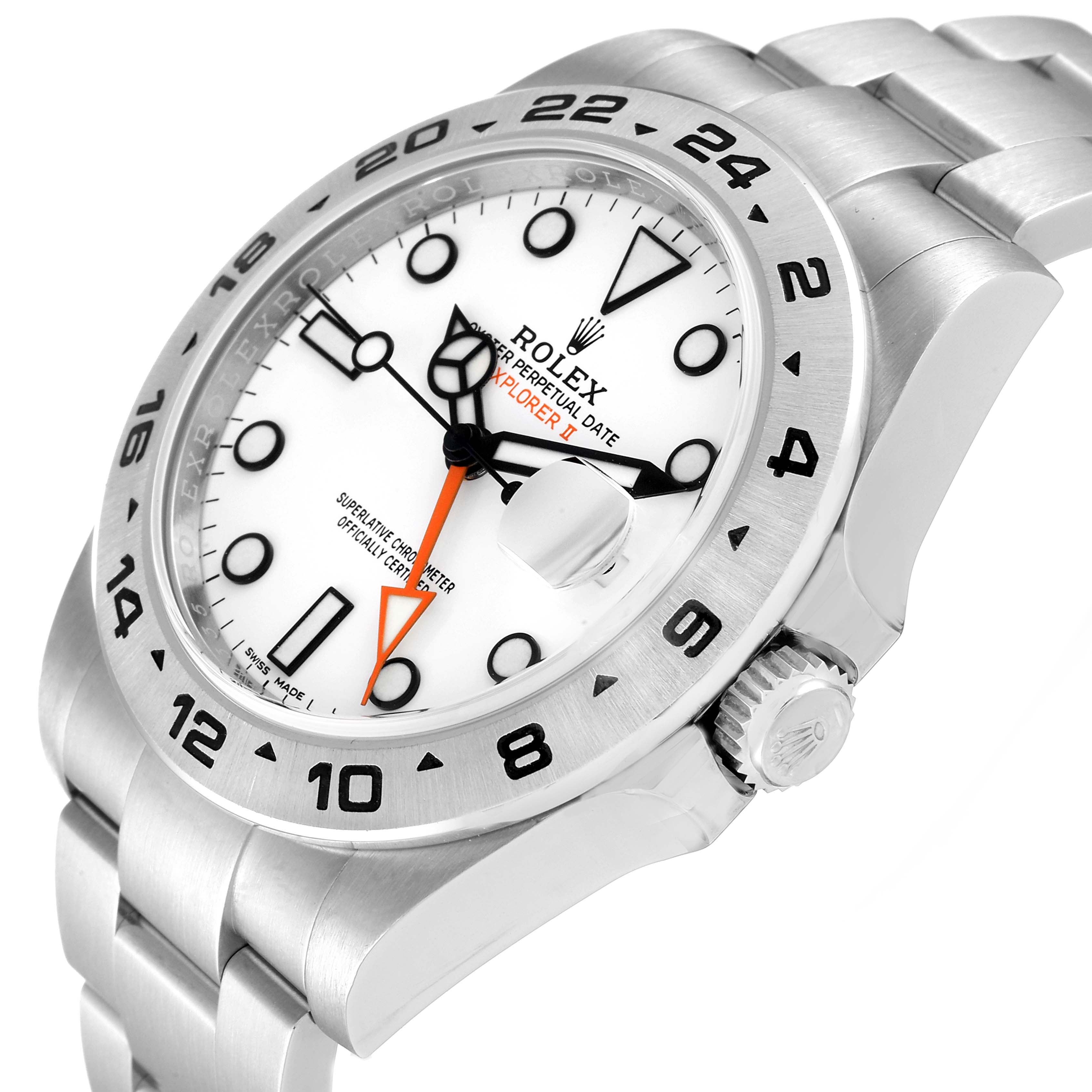 The image shows a close-up view of the Rolex Explorer 216570 Men
s Stainless Steel White Dial 216570 Men
s Stainless Steel White Dial watch, focusing on its dial, bezel, and part of the bracelet.