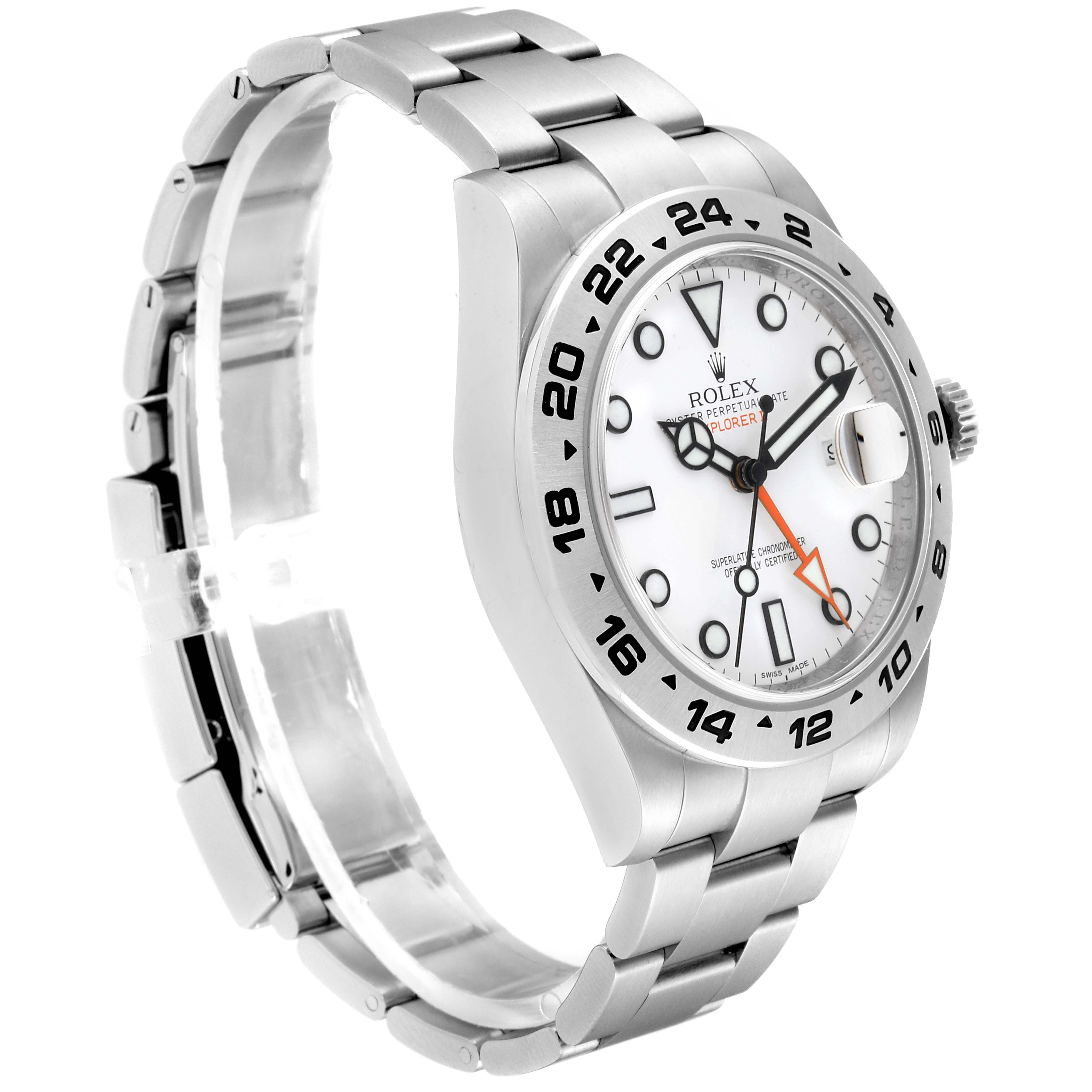 The image shows the front and side view of a Rolex Explorer 216570 Men
s Stainless Steel White Dial 216570 Men
s Stainless Steel White Dial watch with a stainless steel bracelet and white dial.