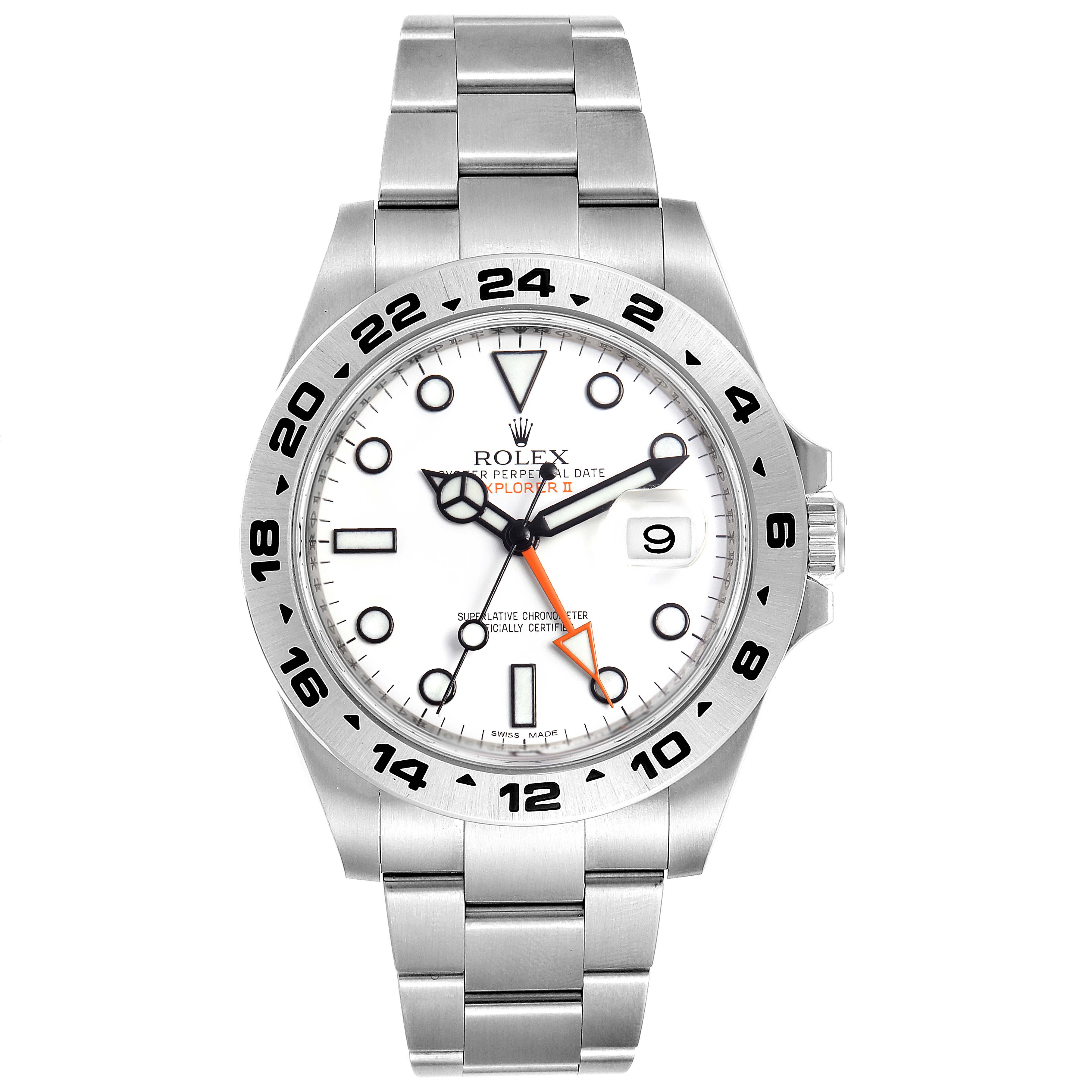 The image shows a front view of a Rolex Explorer 216570 Men
s Stainless Steel White Dial 216570 Men
s Stainless Steel White Dial watch, displaying the dial, bezel, bracelet, and crown.