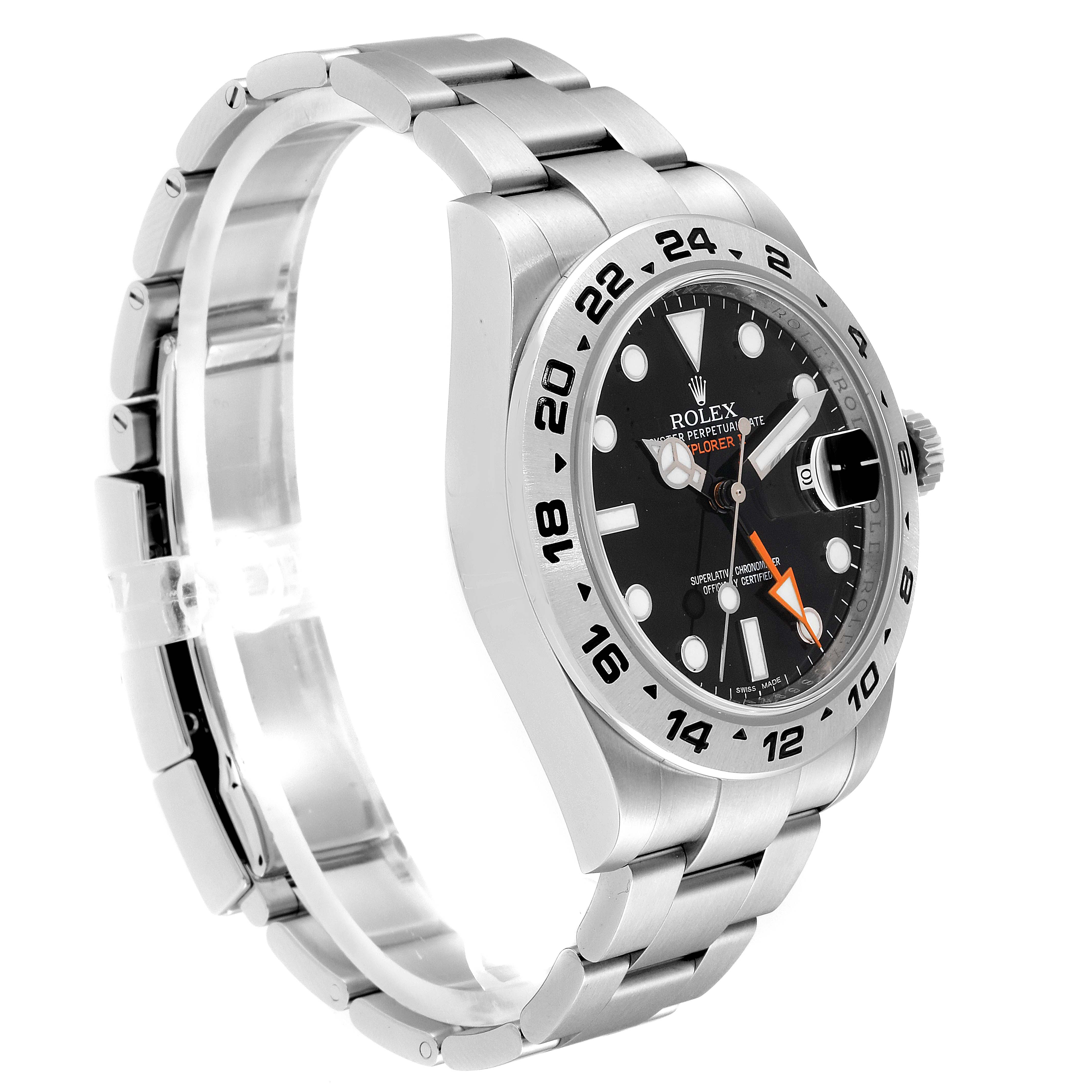The image shows a side angle view of the Rolex Explorer 216570 Men
s Stainless Steel Black Dial 216570 Men
s Stainless Steel Black Dial watch, highlighting the bracelet, bezel, and dial.
