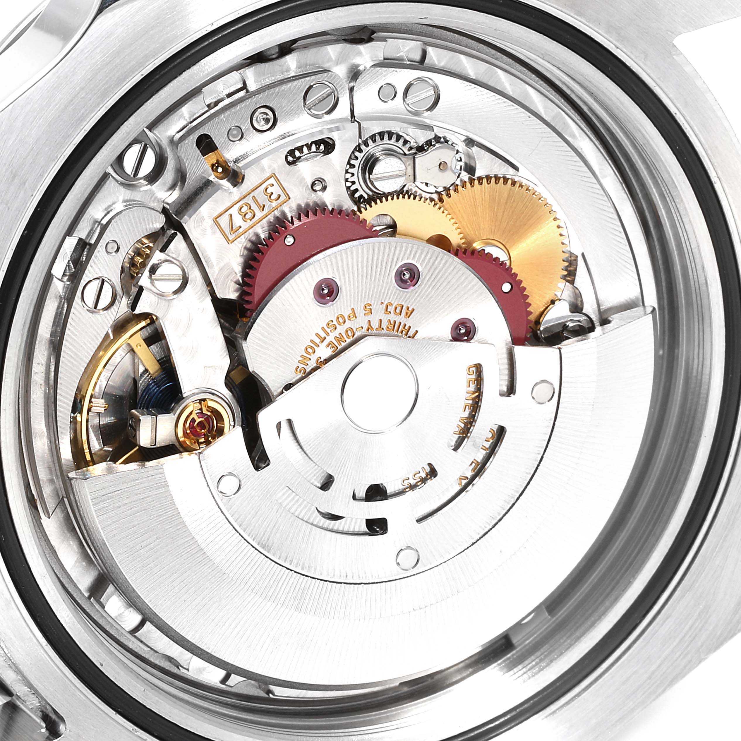 The image shows the intricate internal movement parts of a Rolex Explorer 216570 Men
s Stainless Steel Black Dial 216570 Men
s Stainless Steel Black Dial watch, viewed from the back.