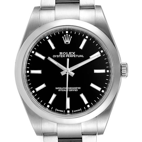 Photo of Rolex Oyster Perpetual 39 Black Dial Steel Mens Watch 114300 Box Card