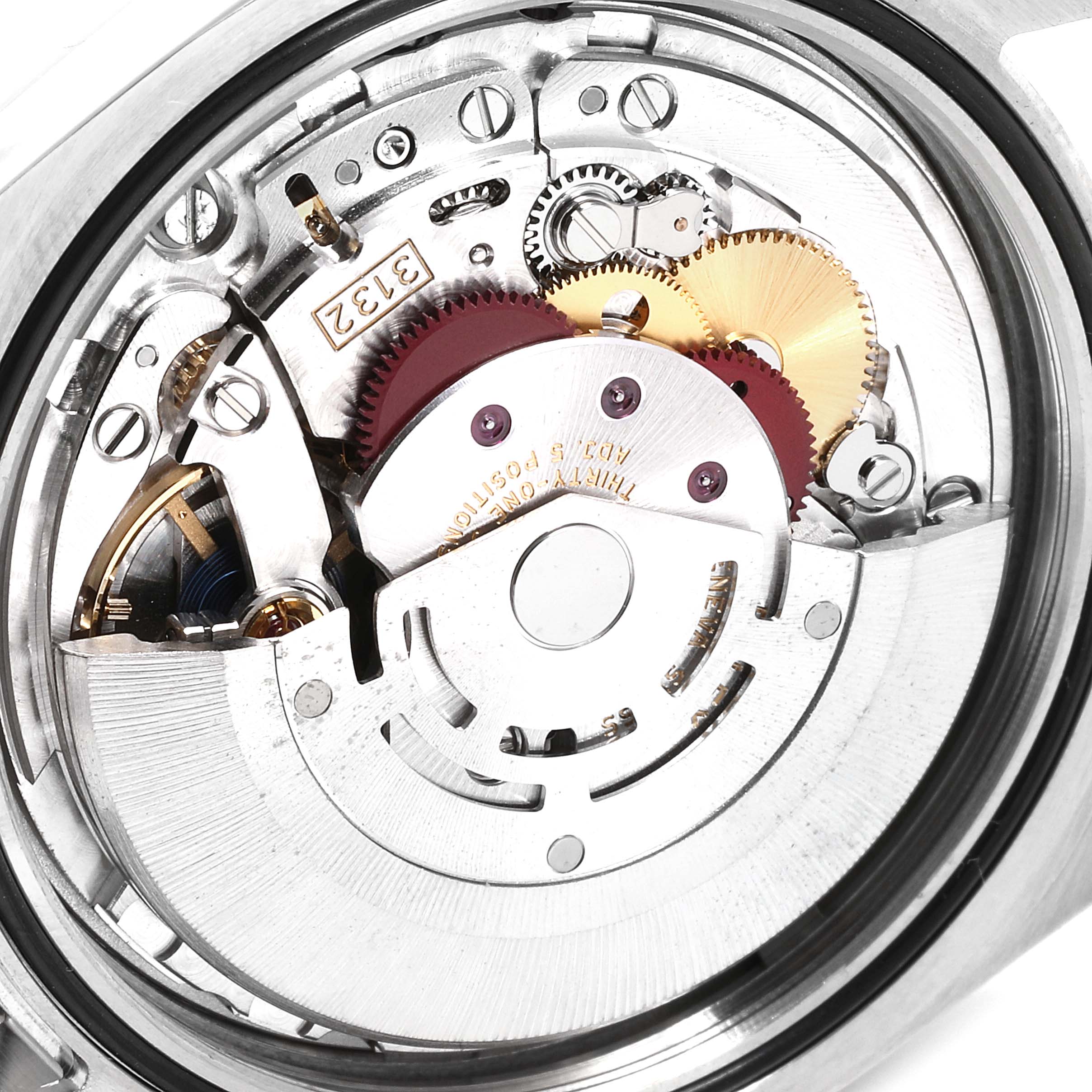 This image shows the internal mechanism of a Rolex Oyster Perpetual 114300 Men's Stainless Steel Silver Dial 114300 Men's Stainless Steel Silver Dial watch viewed from the back.
