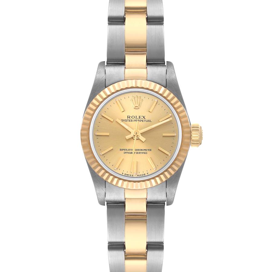 Rolex Oyster Perpetual Fluted Bezel Steel Yellow Gold Ladies Watch 67193 Papers SwissWatchExpo