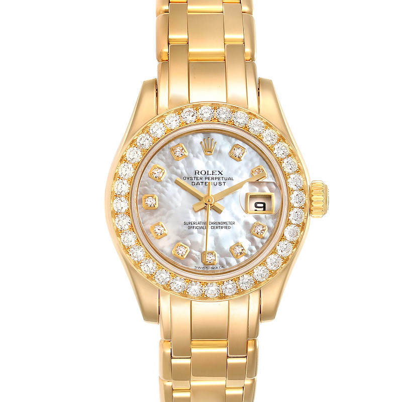 Rolex Pearlmaster Yellow Gold MOP Diamond Ladies Watch 80298 Box Card ...