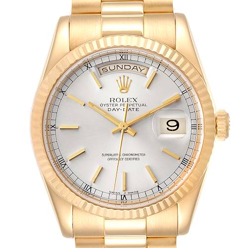 Photo of Rolex President Day-Date Silver Dial Yellow Gold Mens Watch 118238