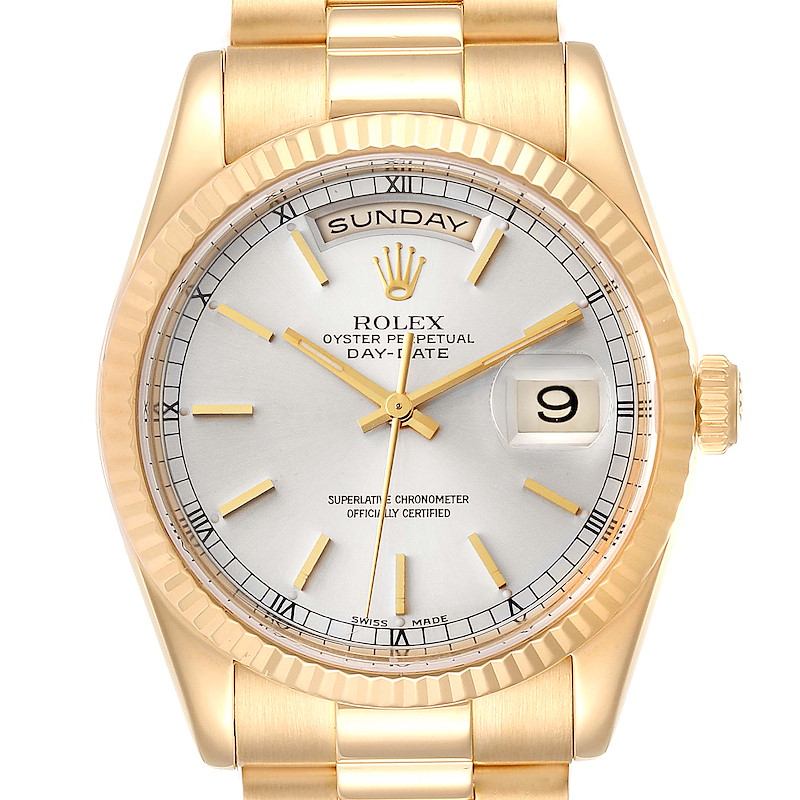 Rolex President Day-Date Silver Dial Yellow Gold Mens Watch 118238 SwissWatchExpo