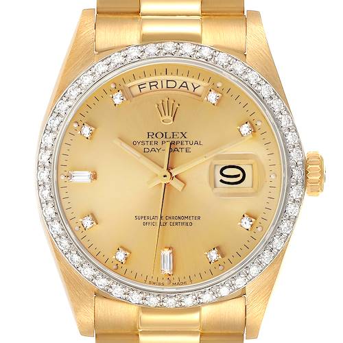 Photo of Rolex President Day-Date Yellow Gold Diamond Bezel  Watch 18048 Papers