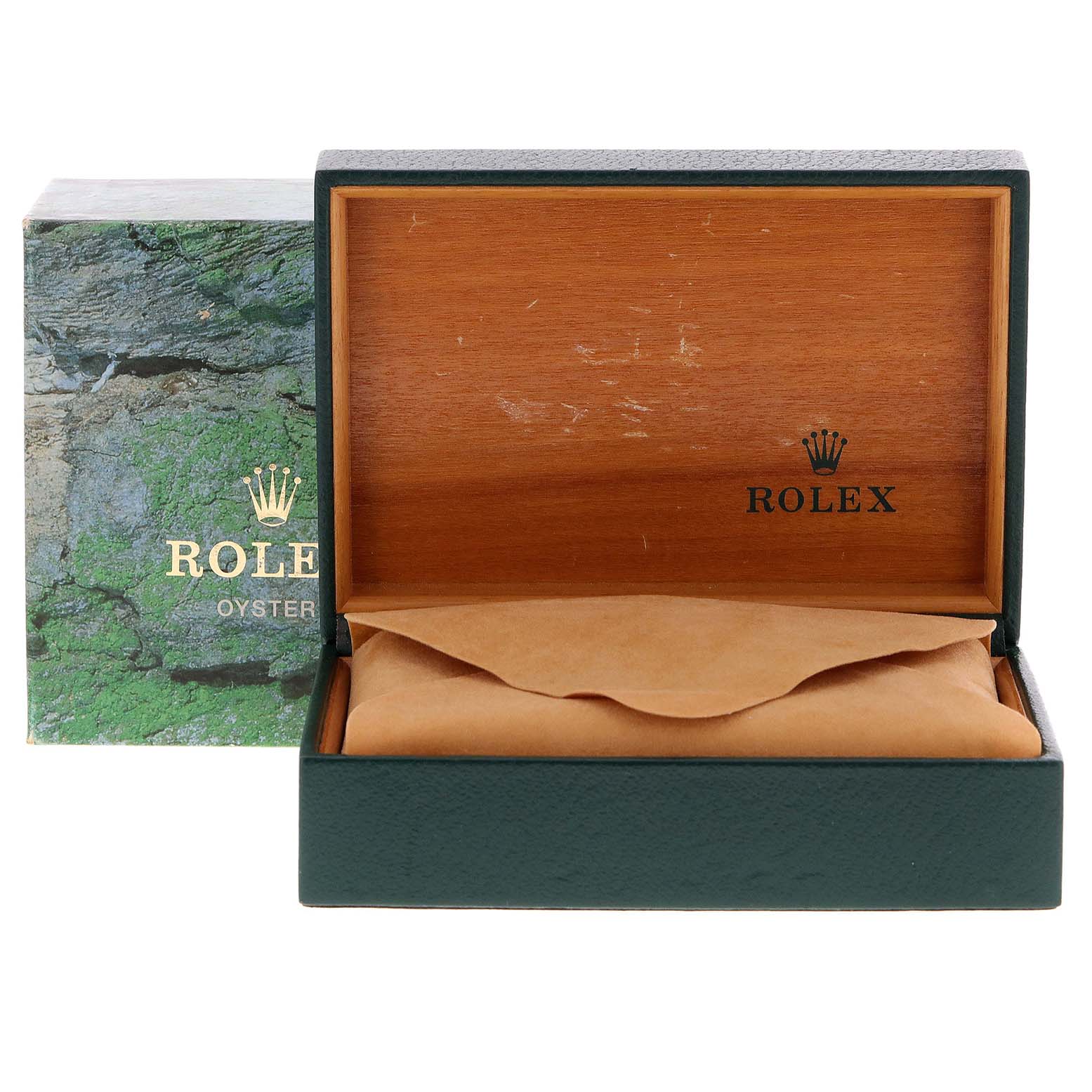 The image shows an open Rolex Sea-Dweller 16600 Men
s Stainless Steel Black Dial 16600 Men
s Stainless Steel Black Dial box with a partially visible cushion inside.