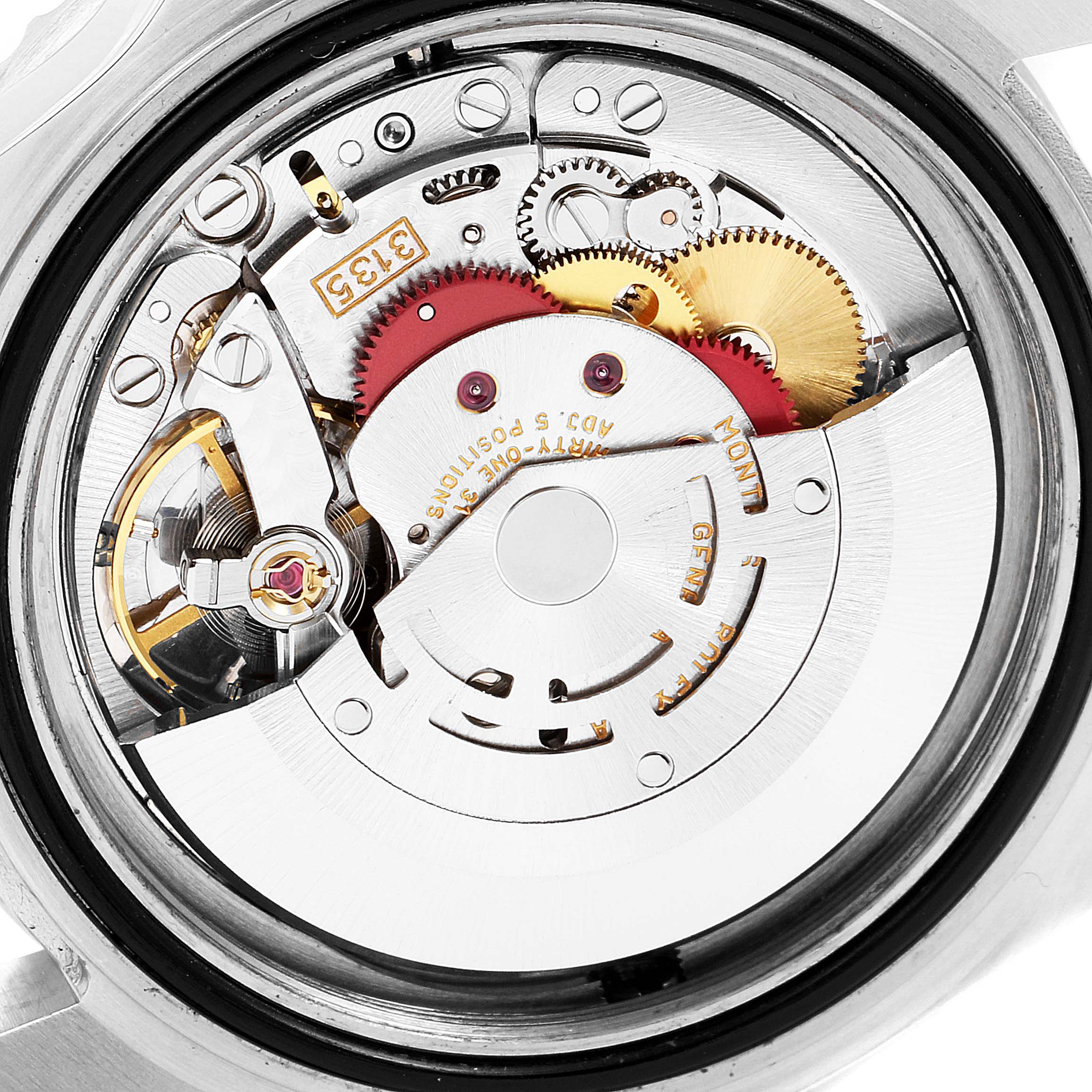 This image shows the inner mechanics of the Rolex Sea-Dweller 16600 Men
s Stainless Steel Black Dial 16600 Men
s Stainless Steel Black Dial watch from a back angle, displaying its intricate movement.