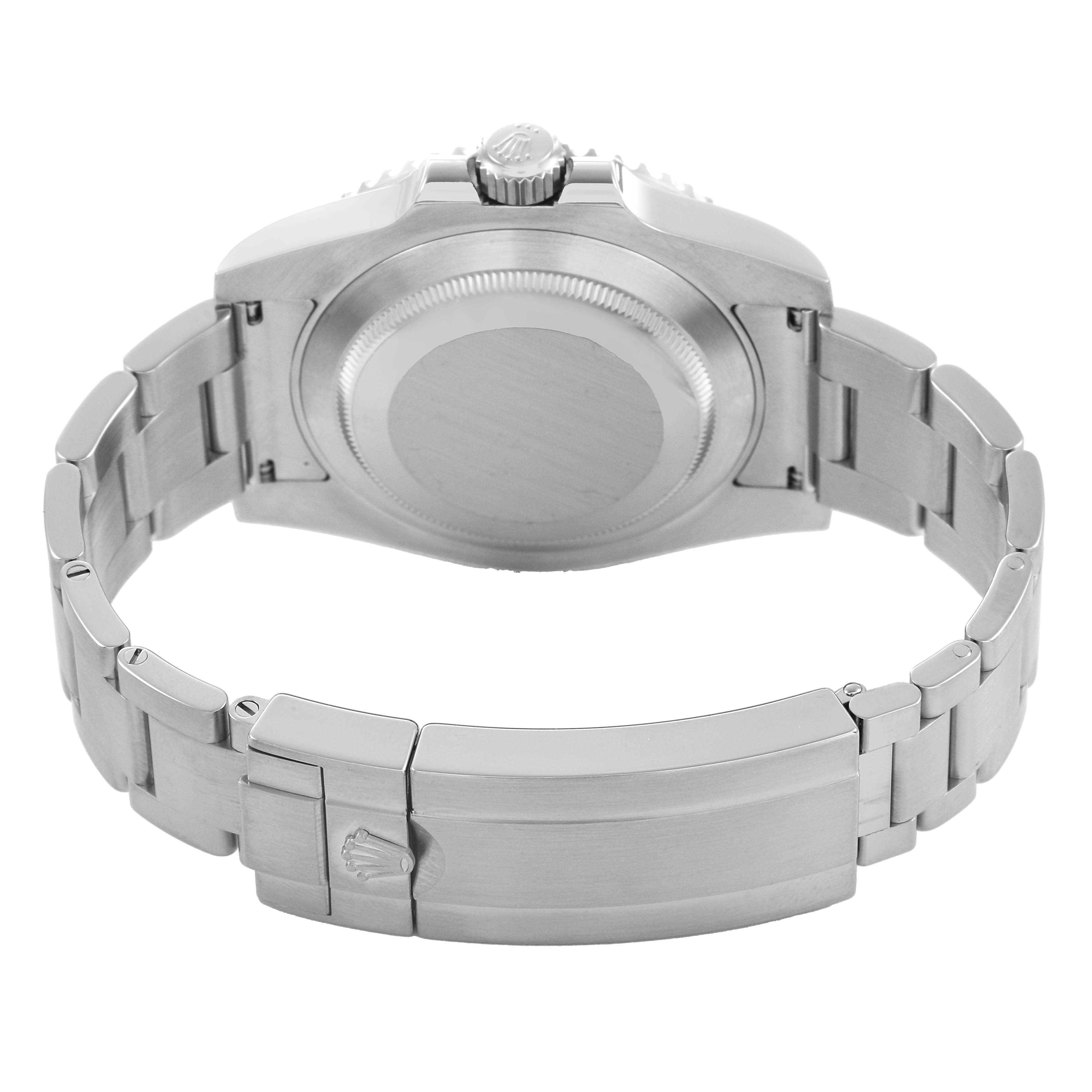The image shows the back case and bracelet clasp of a Rolex Submariner M116610LN-0001 Men's Stainless Steel Black Dial watch from a rear angle.