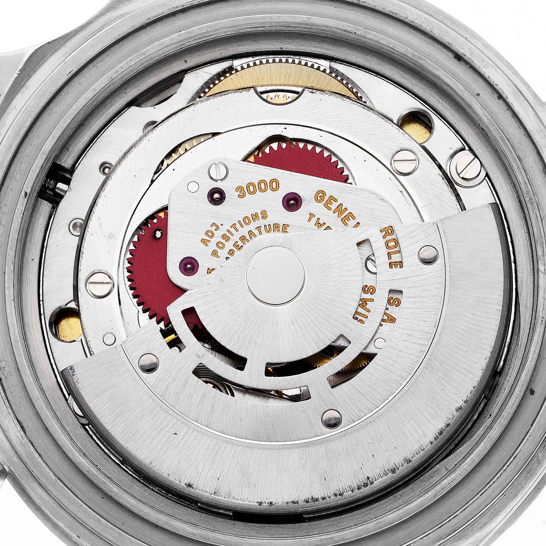 The image shows the movement and internal mechanism of a Rolex Submariner, model 14060, viewed from the back.