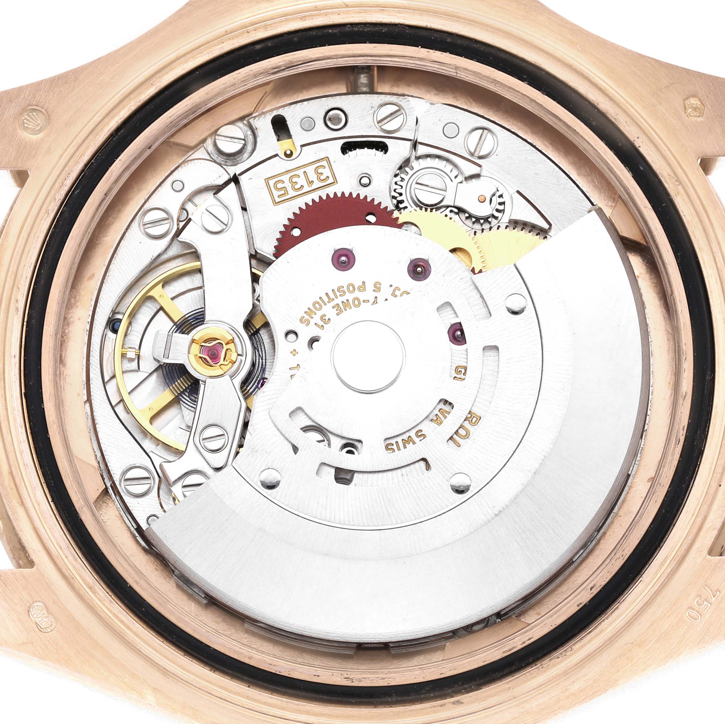 This image shows the inner mechanical movement of a Rolex Yacht-Master 116655 Men's Rose Gold Black Dial watch viewed from the back.