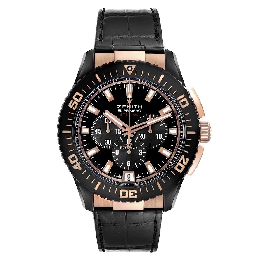 Zenith El Primero Stratos Flyback Chronograph Rose Gold Black Alchron Mens  Watch 85.2060.405