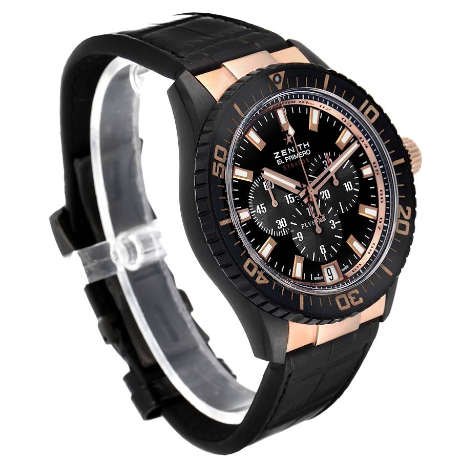 Zenith El Primero Stratos Flyback Chronograph Rose Gold Black Alchron Mens  Watch 85.2060.405