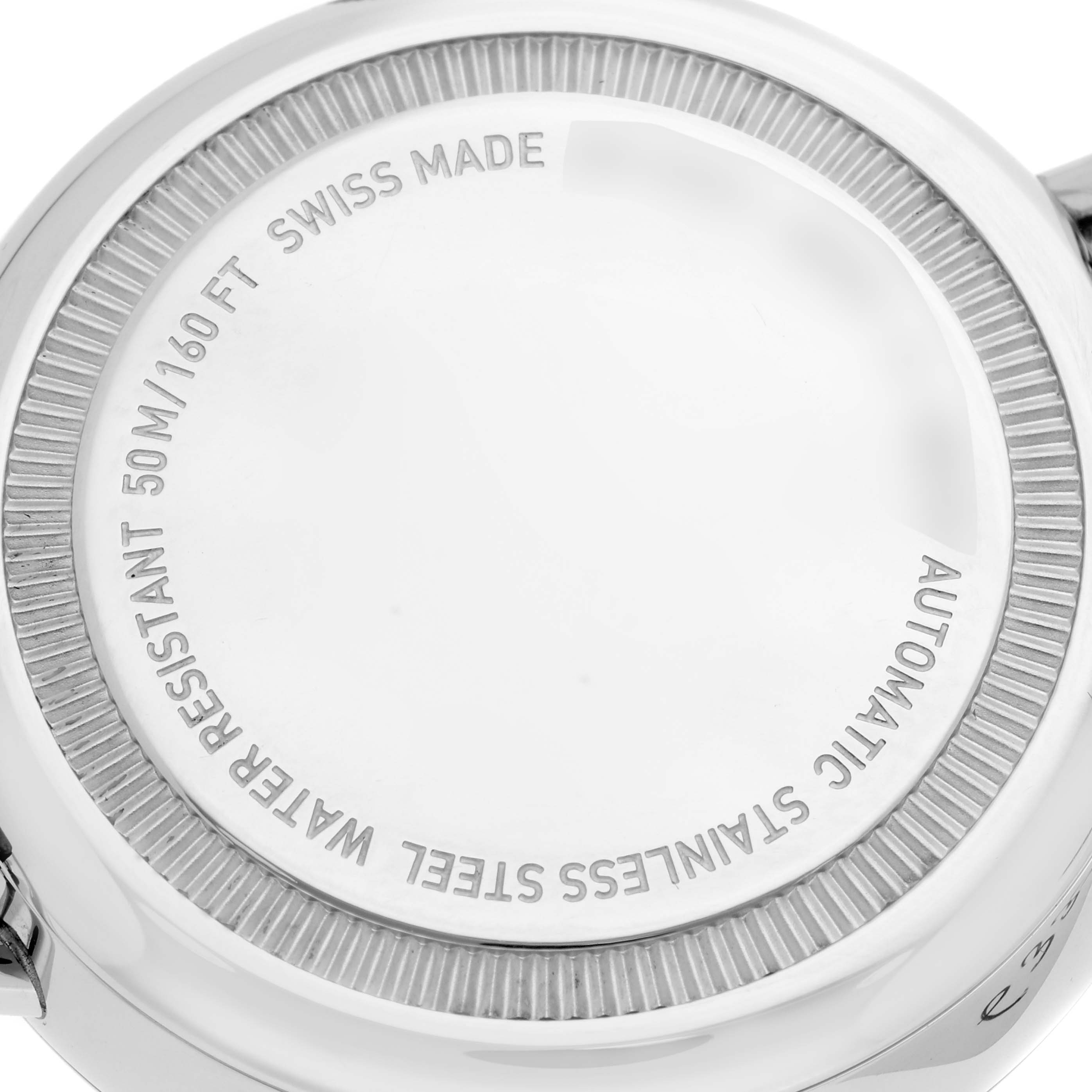 This image shows the back case of the Bell & Ross Heritage BRWW1-MP01 Men's Stainless Steel Black Dial BRWW1-MP01 Men's Stainless Steel Black Dial model watch, highlighting its water resistance and material details.