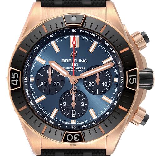 Photo of Breitling Chronomat B01 Rose Gold Blue Dial Mens Watch RB0136