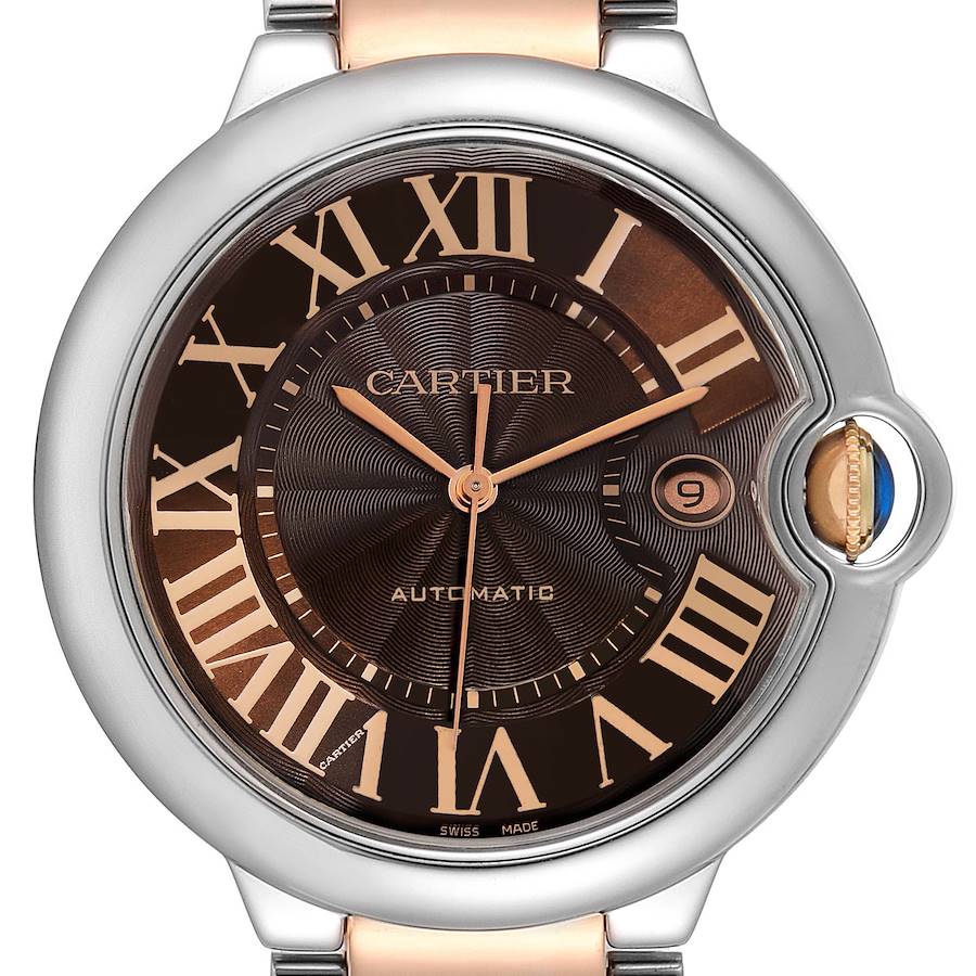 Cartier Ballon Bleu Steel Rose Gold Chocolate Dial Mens Watch W6920032 SwissWatchExpo