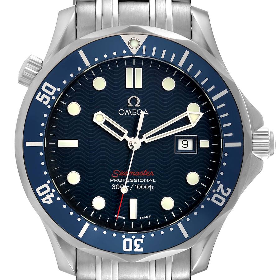 Omega Seamaster Bond 300M Blue Wave Dial Mens Watch 2221.80.00 Card SwissWatchExpo