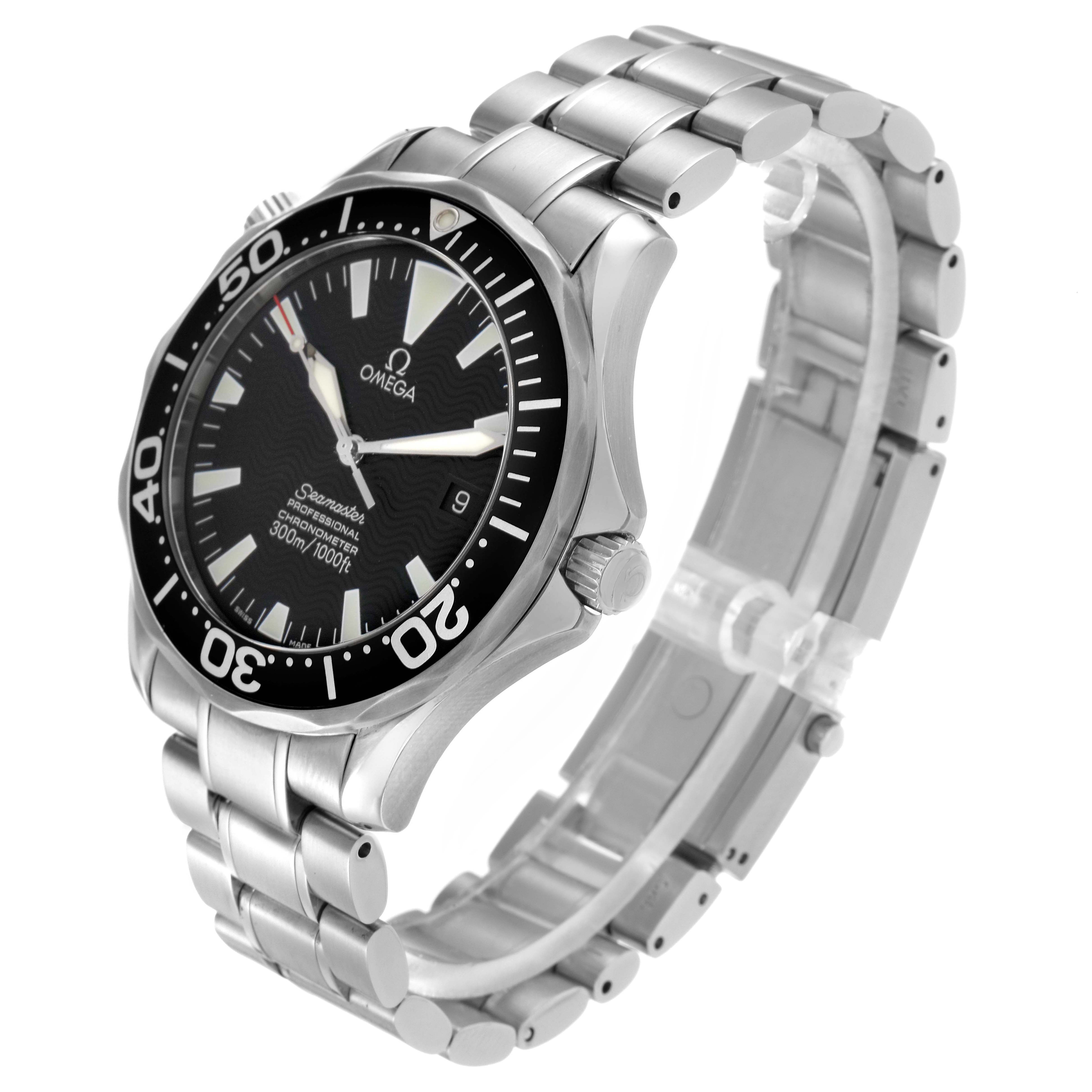 The image shows an Omega Seamaster model 2254.50.00 men
s watch at a three-quarter angle, highlighting the bezel, crown, dial, and bracelet.