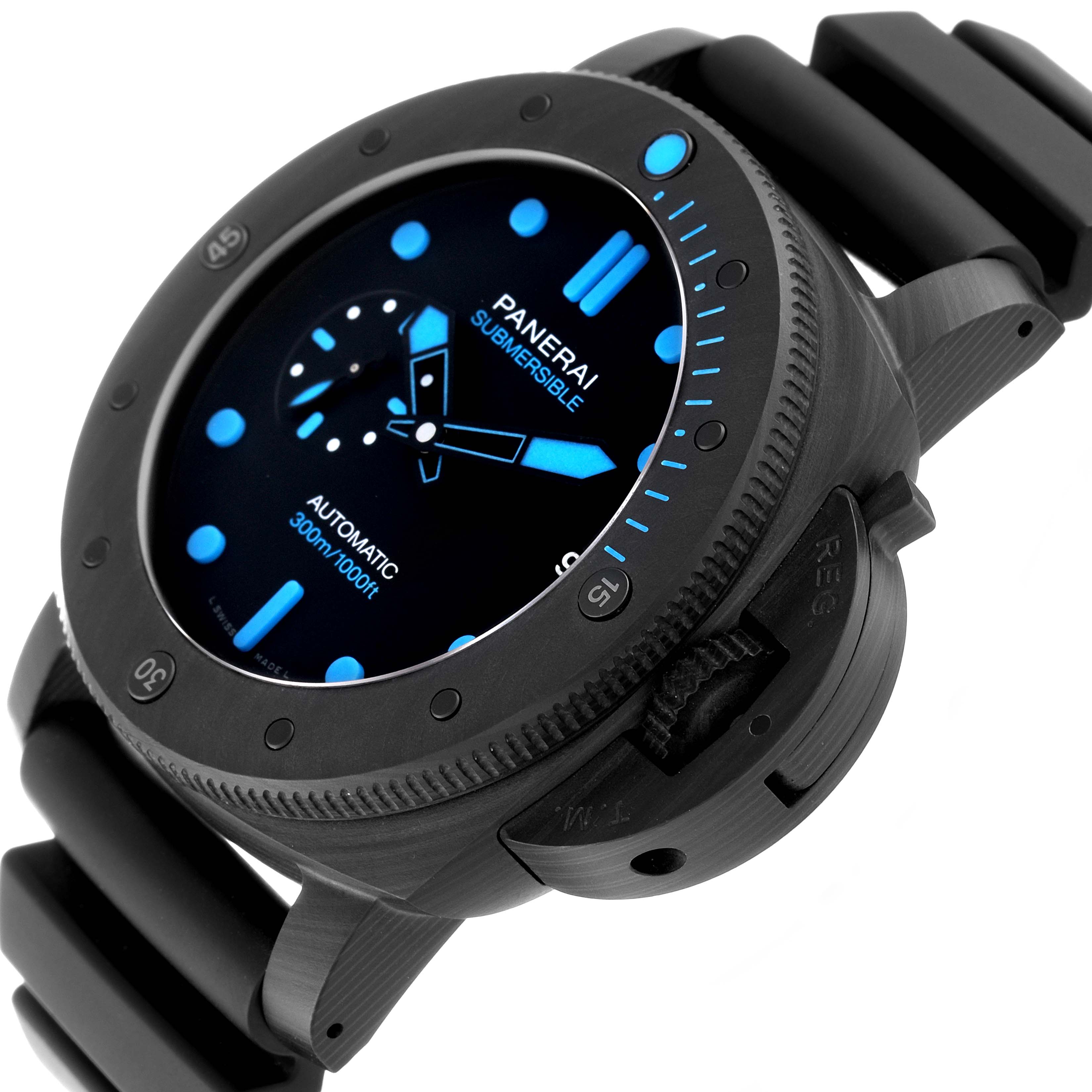 The image shows a close-up, angled view of the dial, bezel, and part of the strap of the Panerai Submersible PAM01616 Men's Ceramic Black Dial PAM01616 Men's Ceramic Black Dial watch.