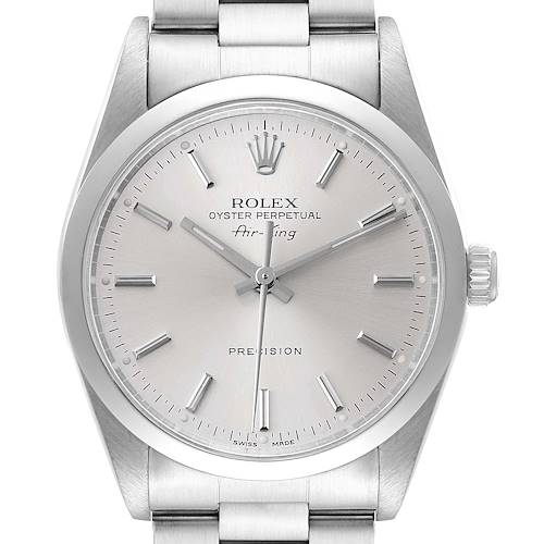 Photo of Rolex Air King 34 Silver Dial Smooth Bezel Steel Mens Watch 14000 Box Service Card