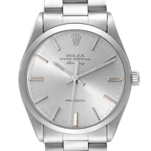 The image shows a frontal view of a Vintage Collection Rolex Oyster Perpetual Air-King watch, highlighting its dial and bracelet.