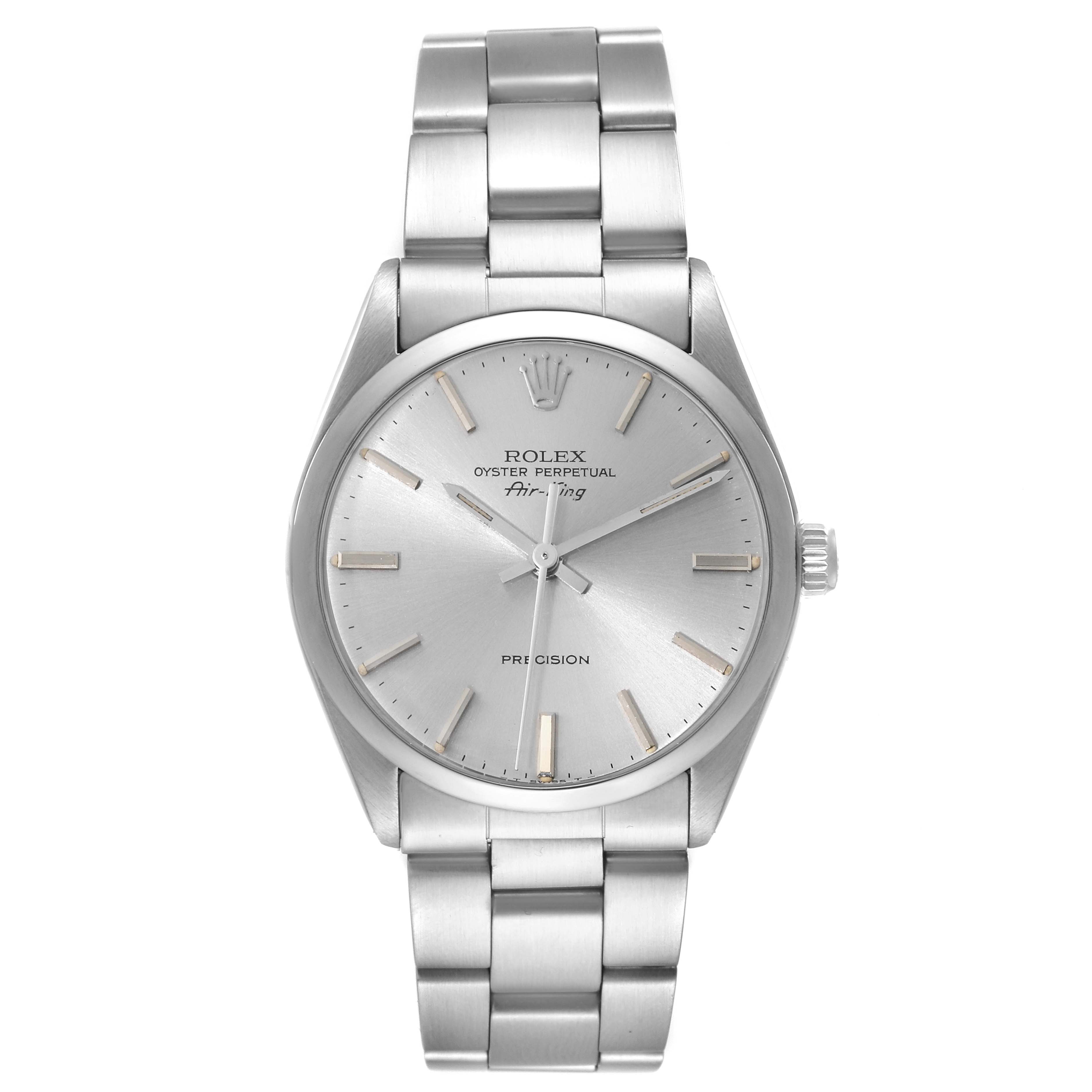 The Rolex Vintage Collection 5500 Men's Stainless Steel Silver Dial 5500 Men's Stainless Steel Silver Dial model is shown from a top-down angle, displaying the face, hour markers, hands, and the bracelet.