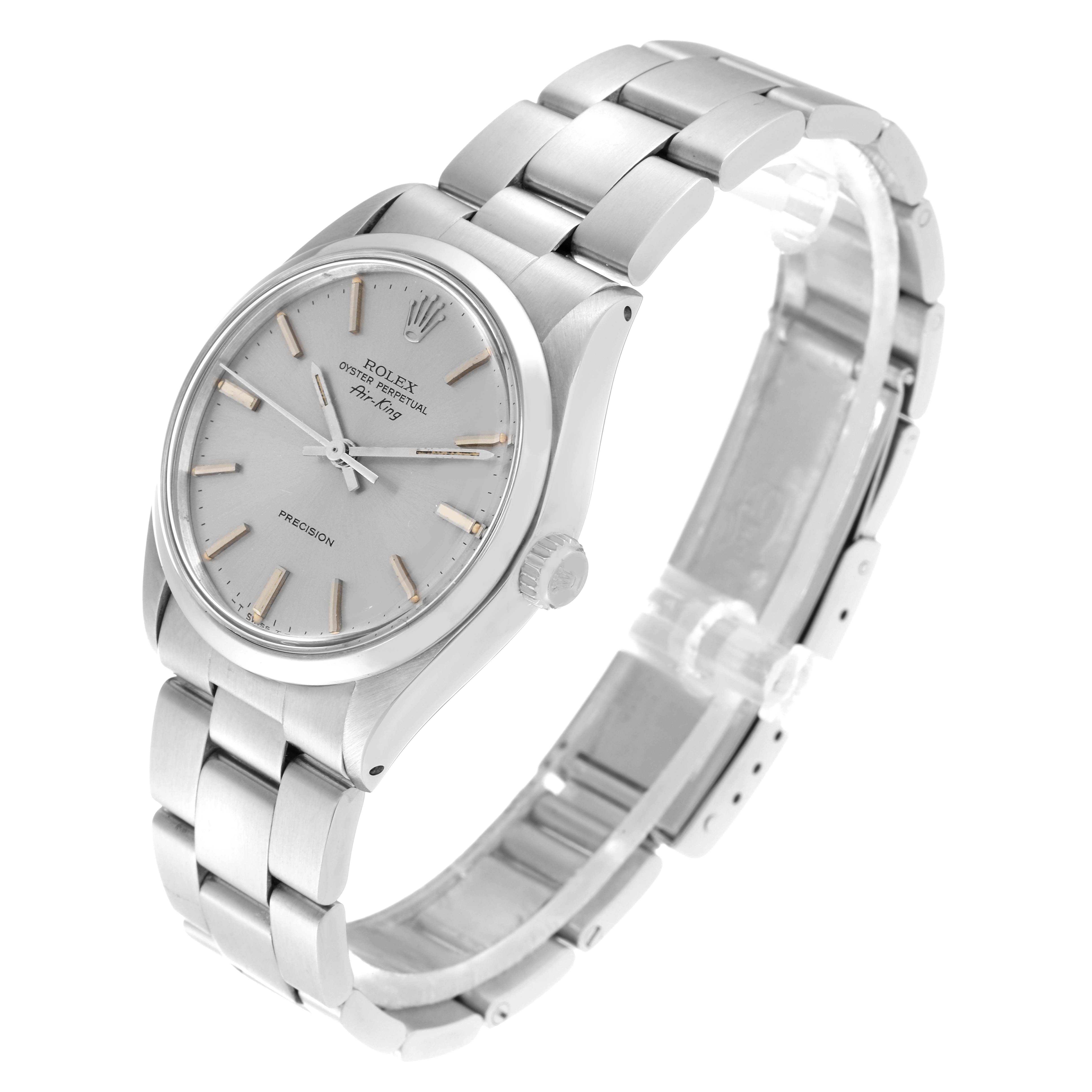 The Rolex Vintage Collection 5500 Men's Stainless Steel Silver Dial 5500 Men's Stainless Steel Silver Dial watch is shown at an angled side view, displaying the face, bracelet, and crown.