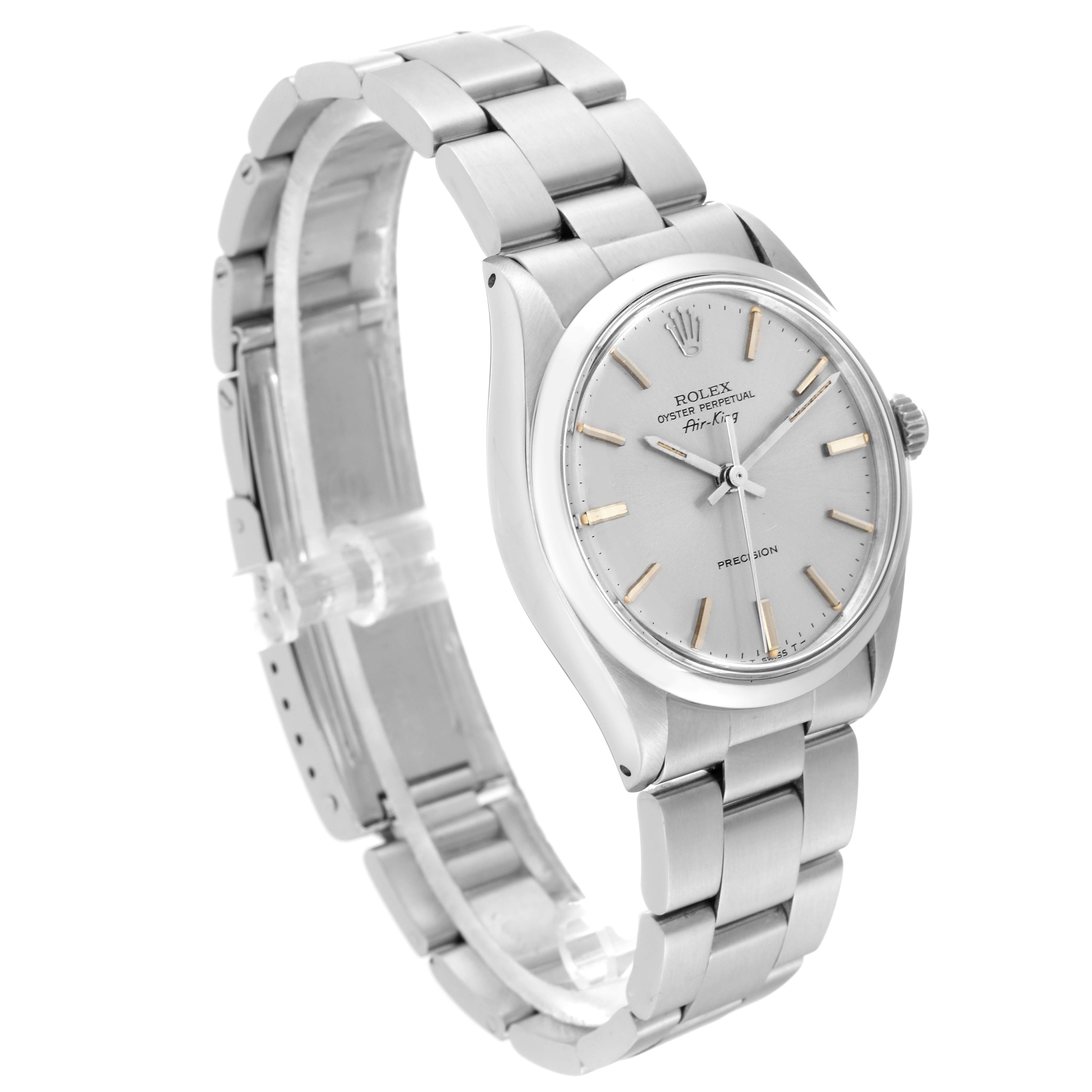 The image shows a Rolex Vintage Collection 5500 Men's Stainless Steel Silver Dial 5500 Men's Stainless Steel Silver Dial model watch, angled slightly left, displaying its dial, case, and bracelet.