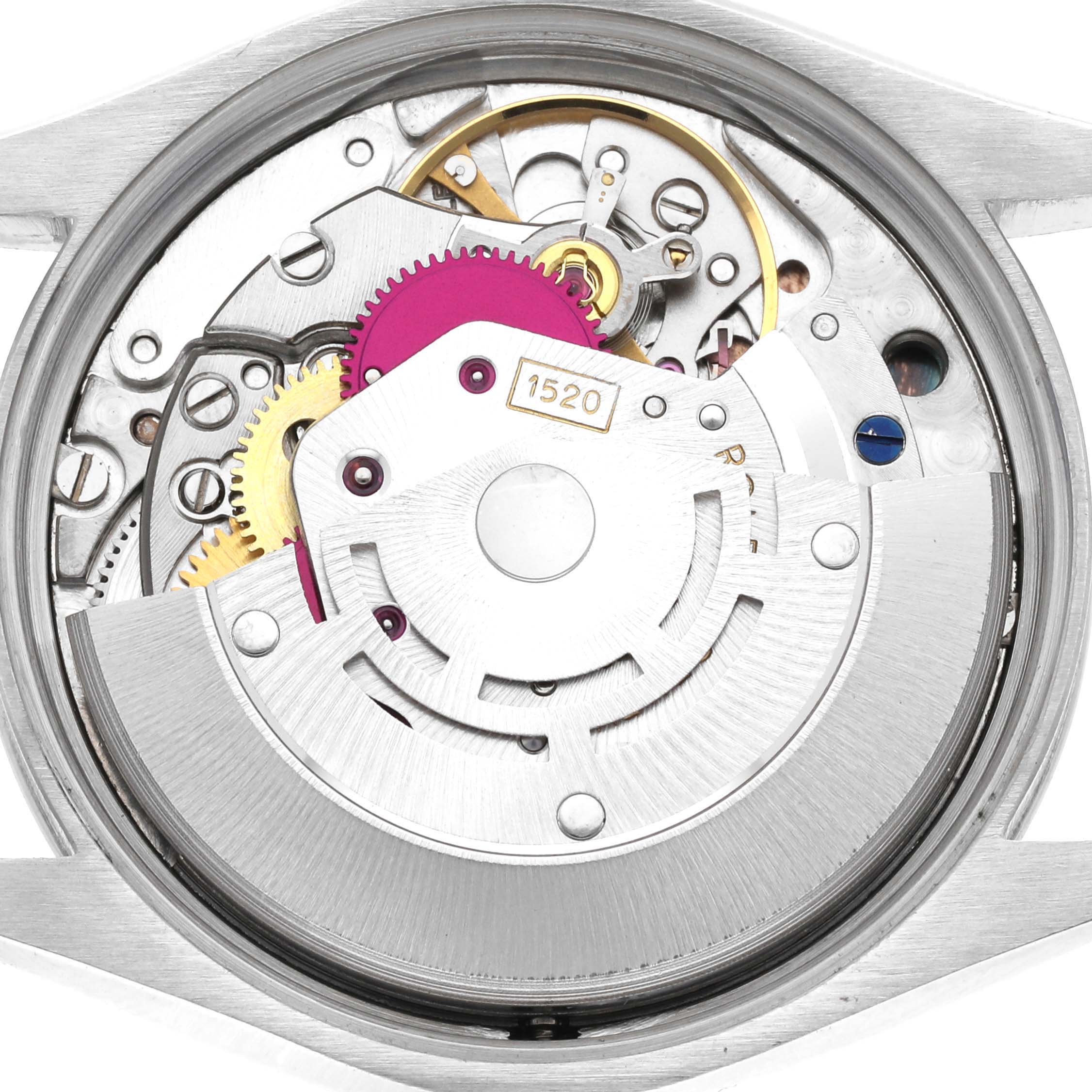 This image shows the internal mechanism and movement parts of a Rolex Vintage Collection 5500 Men's Stainless Steel Silver Dial 5500 Men's Stainless Steel Silver Dial watch model.