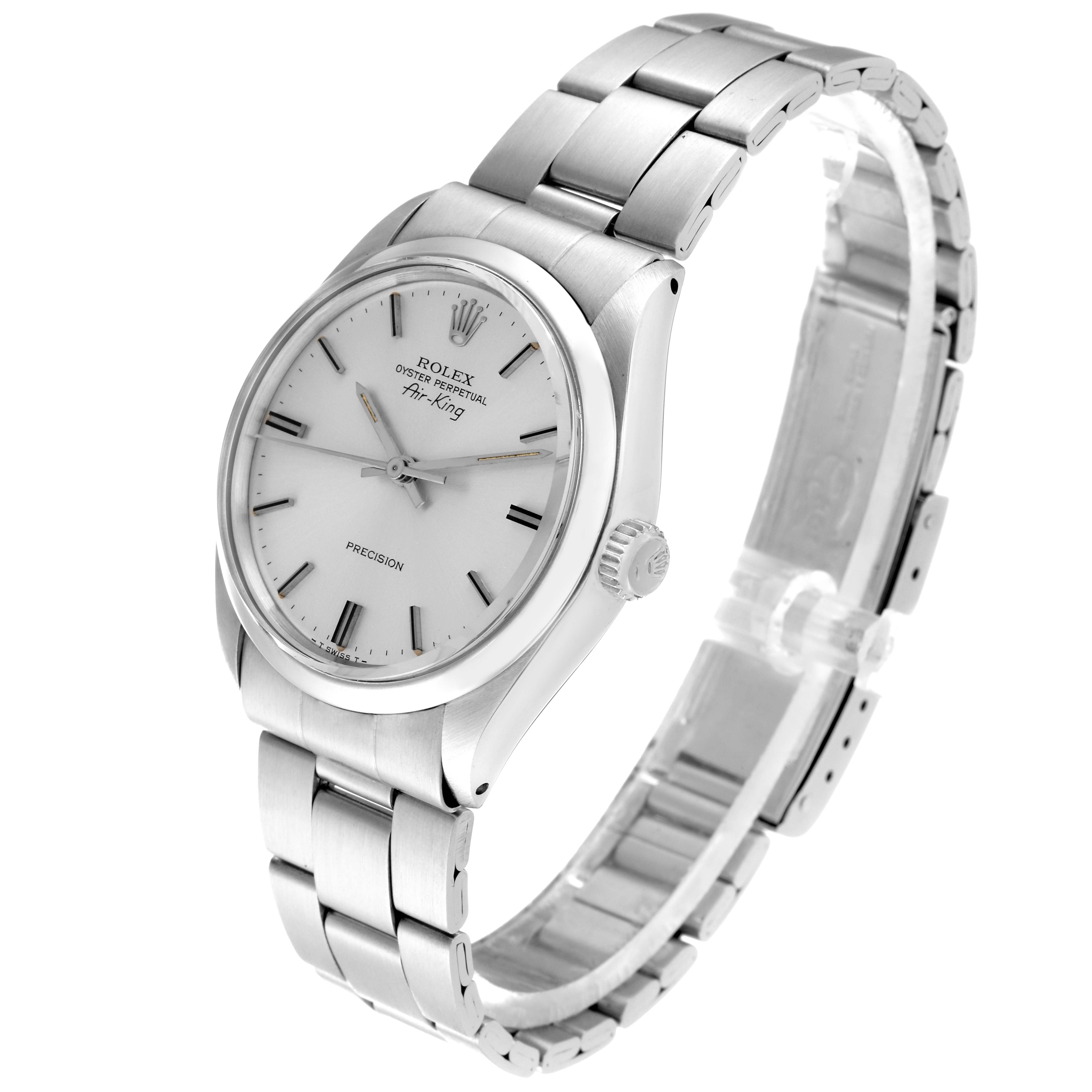 The image shows a Rolex Vintage Collection 5500 Men's Stainless Steel Silver Dial 5500 Men's Stainless Steel Silver Dial model, angled to display the dial, crown, and metal bracelet.