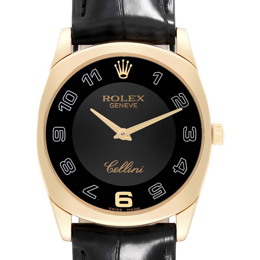 Rolex Cellini Danaos Yellow Gold Black Dial Mens Watch 4233 SwissWatchExpo