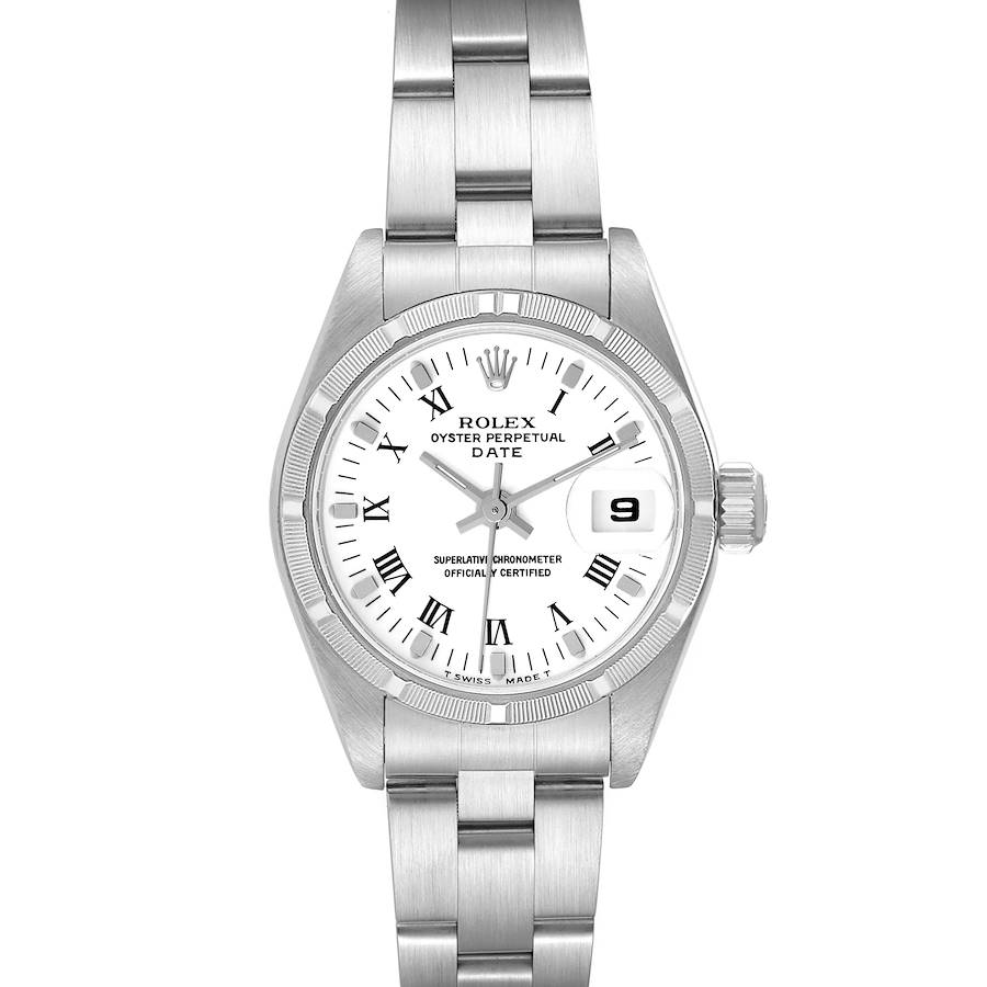 Rolex Date White Roman Dial Oyster Bracelet Steel Ladies Watch 79190 Box Papers SwissWatchExpo