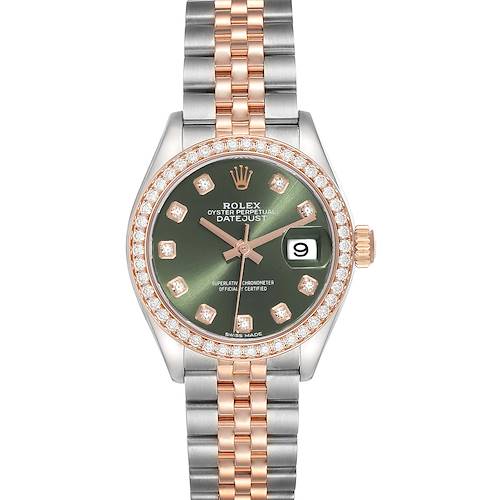 Photo of Rolex Datejust 28 Steel Rose Gold Mint Green Dial Ladies Watch 279381 Box Card