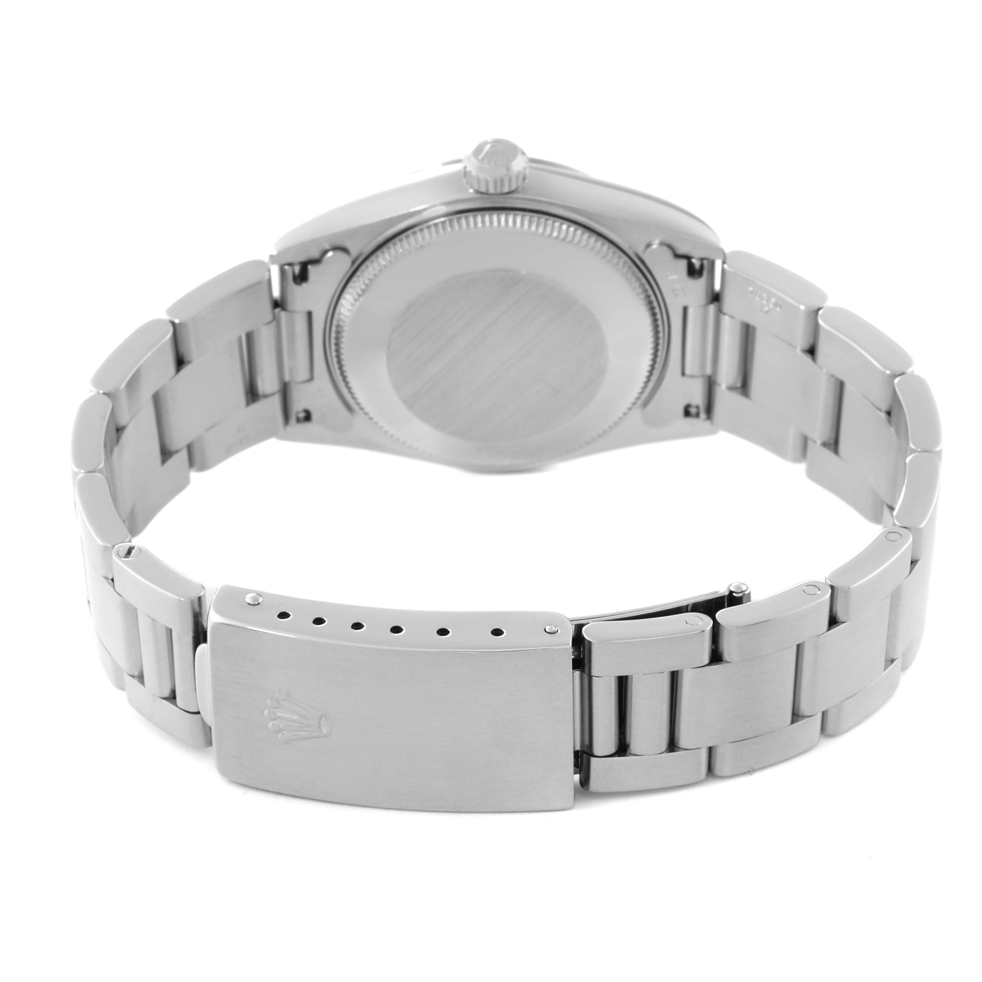 The image shows the back of a Rolex Mid-Size 78240 Women's Stainless Steel Pink Dial 78240 Women's Stainless Steel Pink Dial model watch, highlighting the bracelet and clasp.