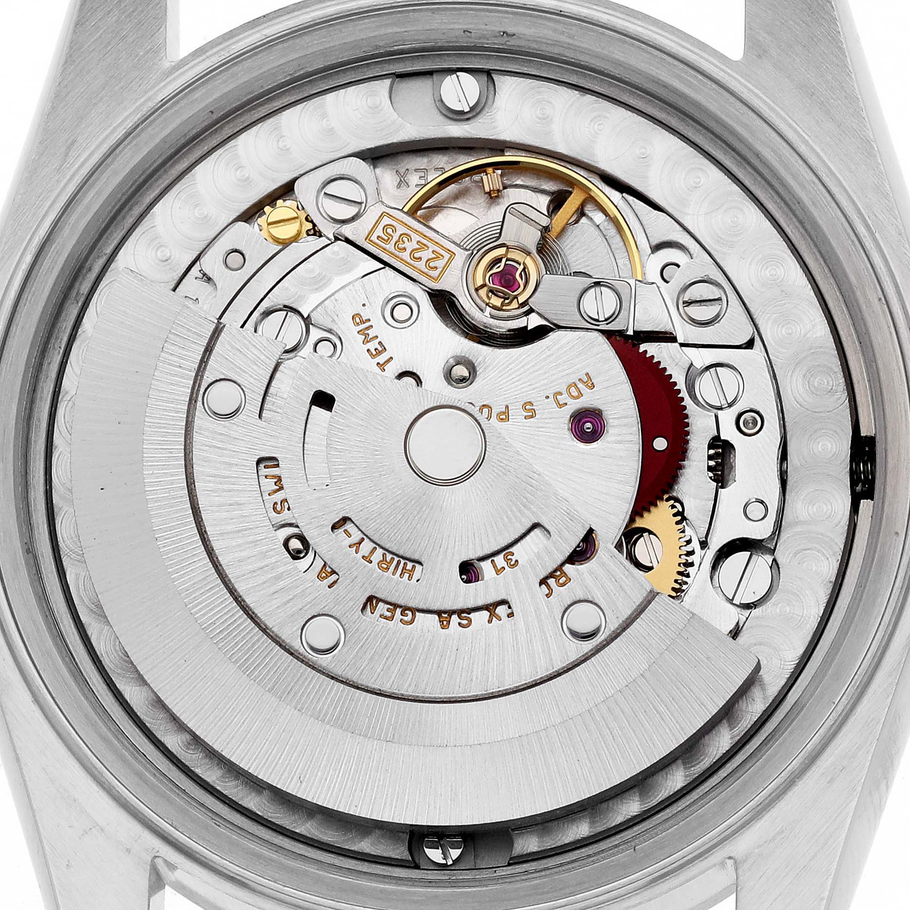 The image shows the back view of the internal mechanical movement of a Rolex Mid-Size 78240 Women's Stainless Steel White Dial 78240 Women's Stainless Steel White Dial model watch.