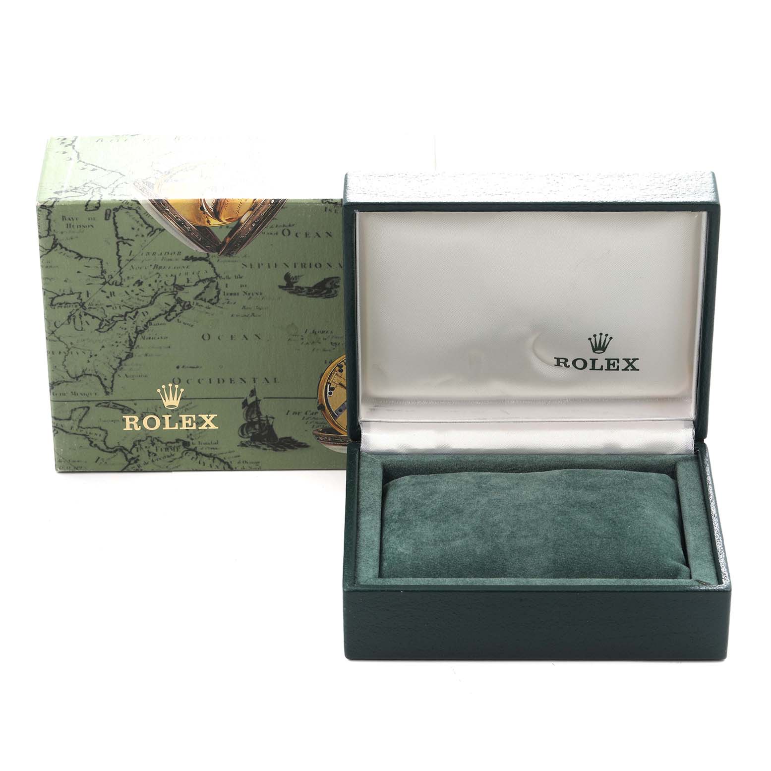 The image shows the Rolex watch box and packaging for the Mid-Size model 78274 men
s watch, open to display the interior with the cushion for the watch.