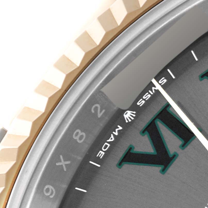 The image shows a close-up of the bezel and dial of a Rolex Datejust 41 126333 Men's Steel and Gold (two tone) Grey Dial 126333 Men's Steel and Gold (two tone) Grey Dial watch.