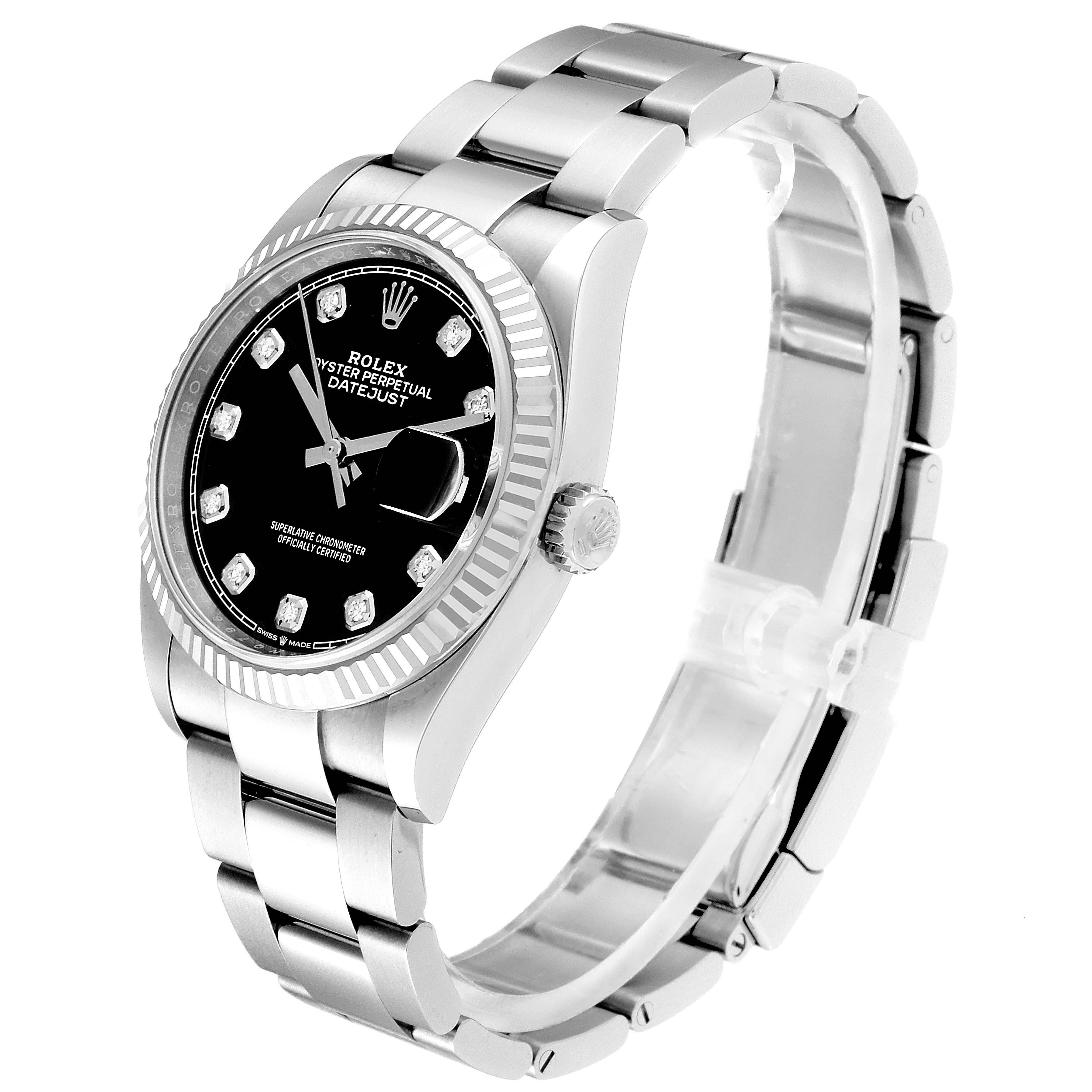 The image shows a side view of a Rolex Datejust 126234 Men's Stainless Steel Black Dial 126234 Men's Stainless Steel Black Dial watch, focusing on the dial, bracelet, and partially the clasp.