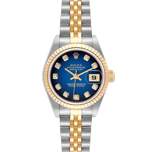 Photo of Rolex Datejust Steel Yellow Gold Blue Vignette Diamond Dial Watch 79173 Papers