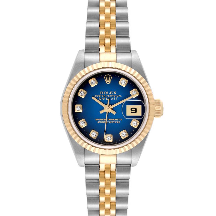 Rolex Datejust Steel Yellow Gold Blue Vignette Diamond Dial Watch 79173 Papers SwissWatchExpo