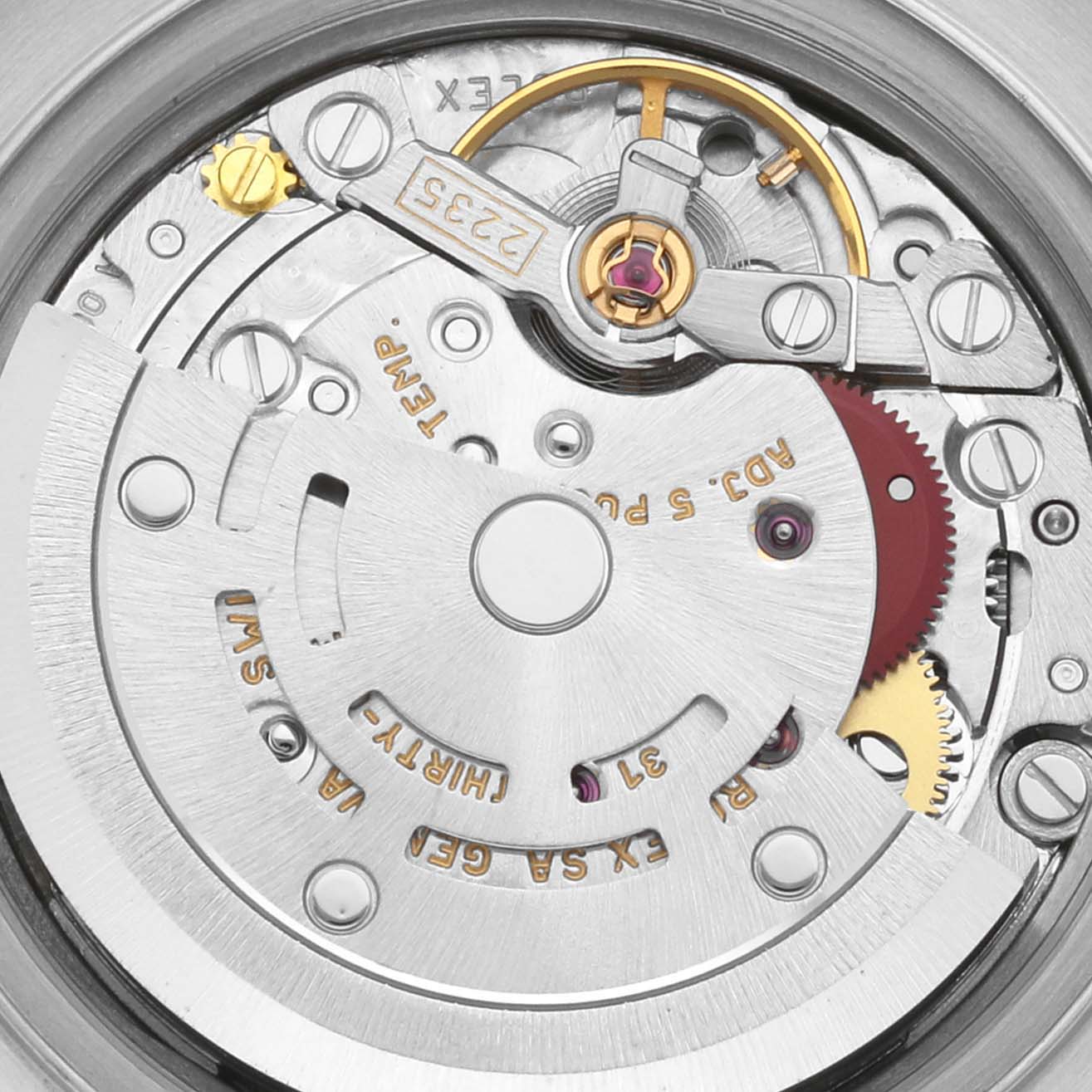 The image shows the internal mechanical movement of the Rolex Datejust 79173 Women's Steel and Gold (two tone) Blue Dial 79173 Women's Steel and Gold (two tone) Blue Dial watch.